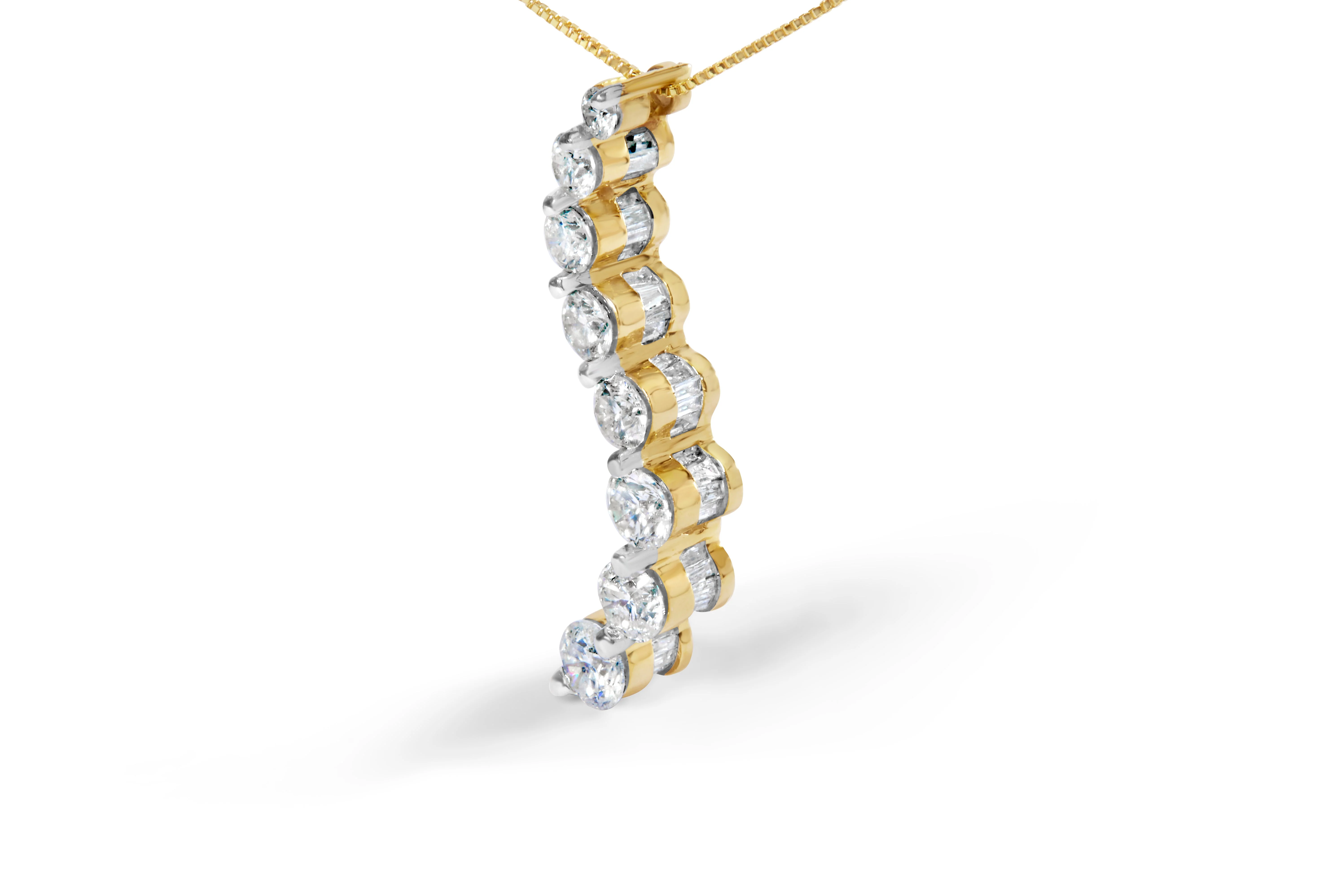 AGS Certified 14k Yellow Gold 3.0 Cttw Baguette and Brilliant Round-Cut Diamond Journey 18" Pendant Necklace (G-H Color, I1-I2 Clarity) - Image 9