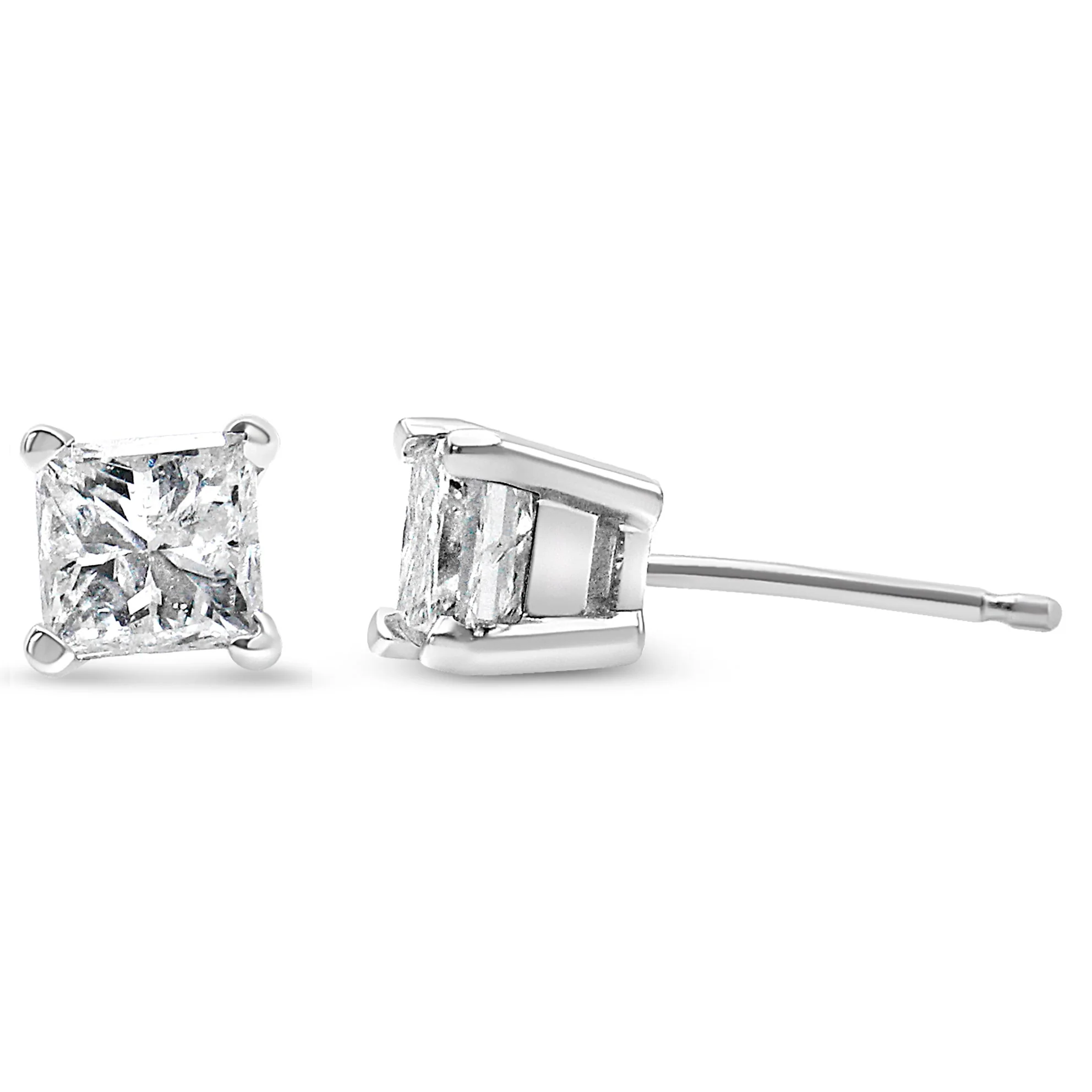 AGS Certified 2/5 Cttw Princess Cut Diamond 14K White Gold 4-Prong Solitaire Square Stud Earrings (L-M Color, I1-I2 Clarity) - Image 3