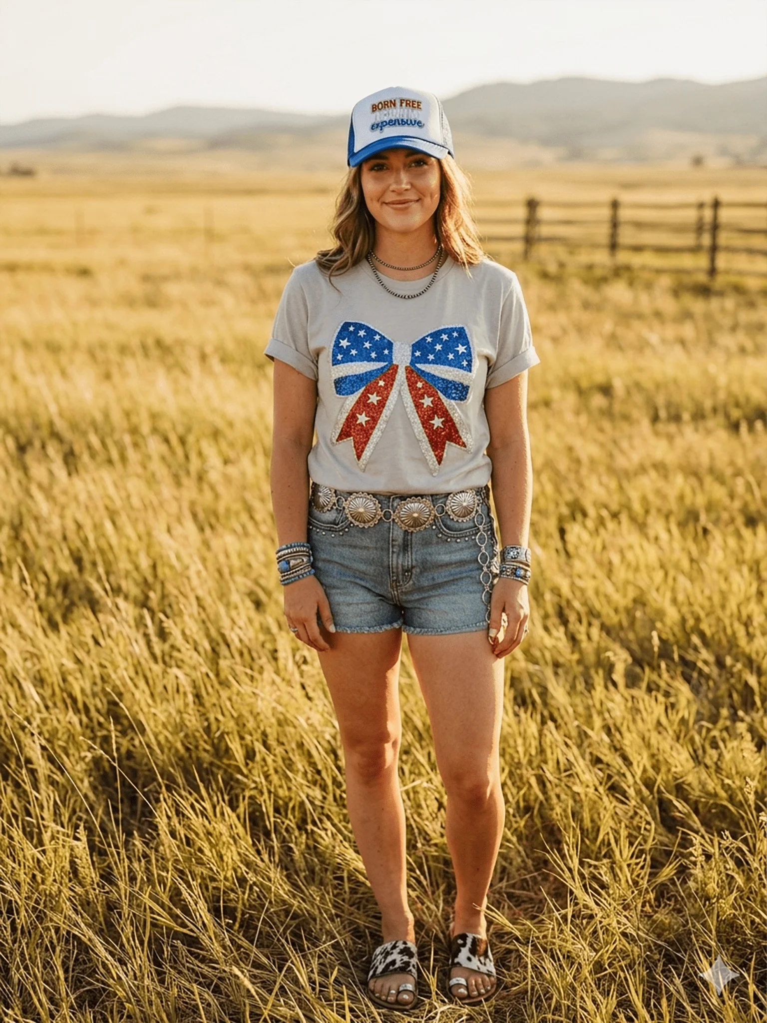 Americana Patriotic Bow Sequin Patch Tee - Image 4