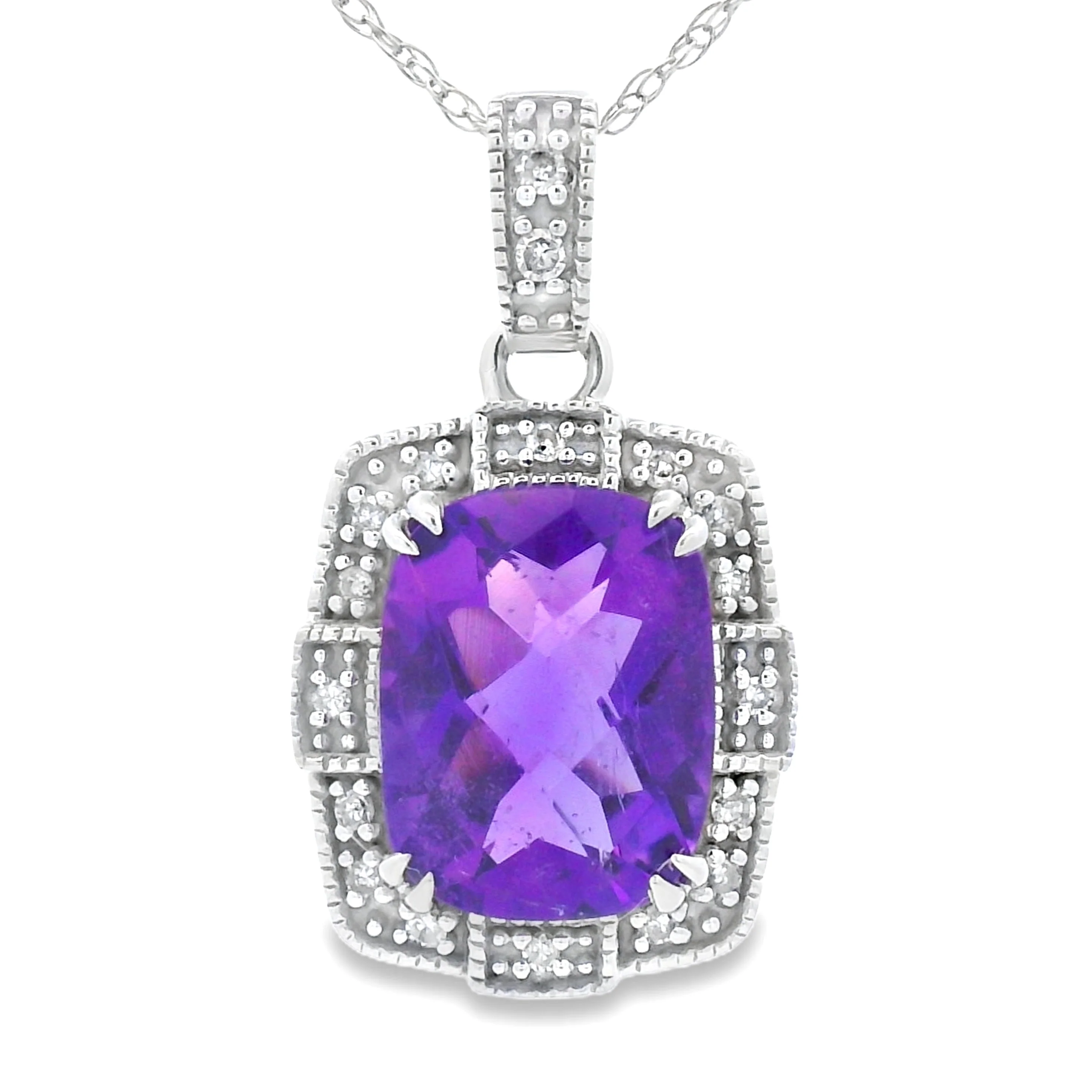 Amethyst Diamond Fashion Pendants 10KT White Gold