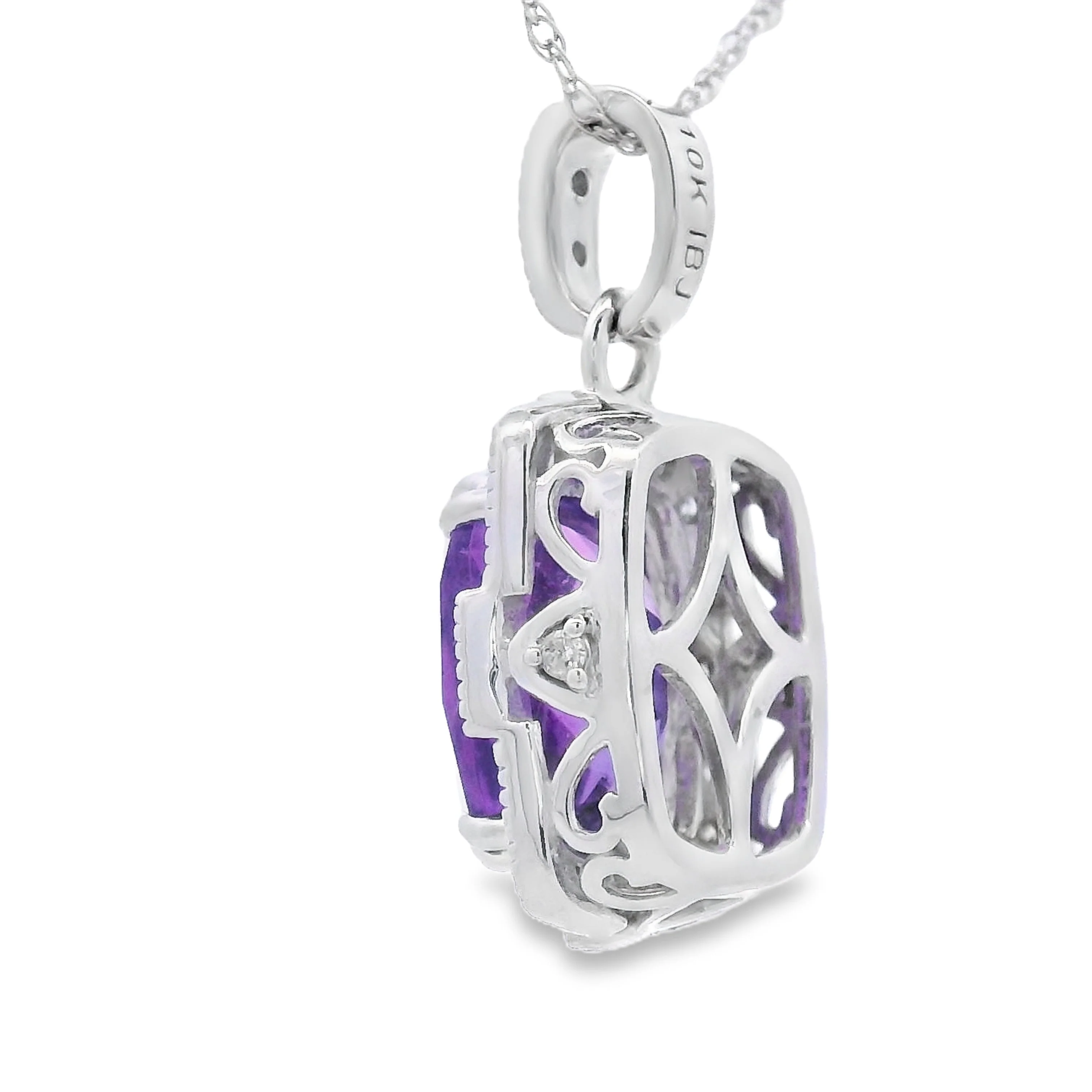 Amethyst Diamond Fashion Pendants 10KT White Gold - Image 2