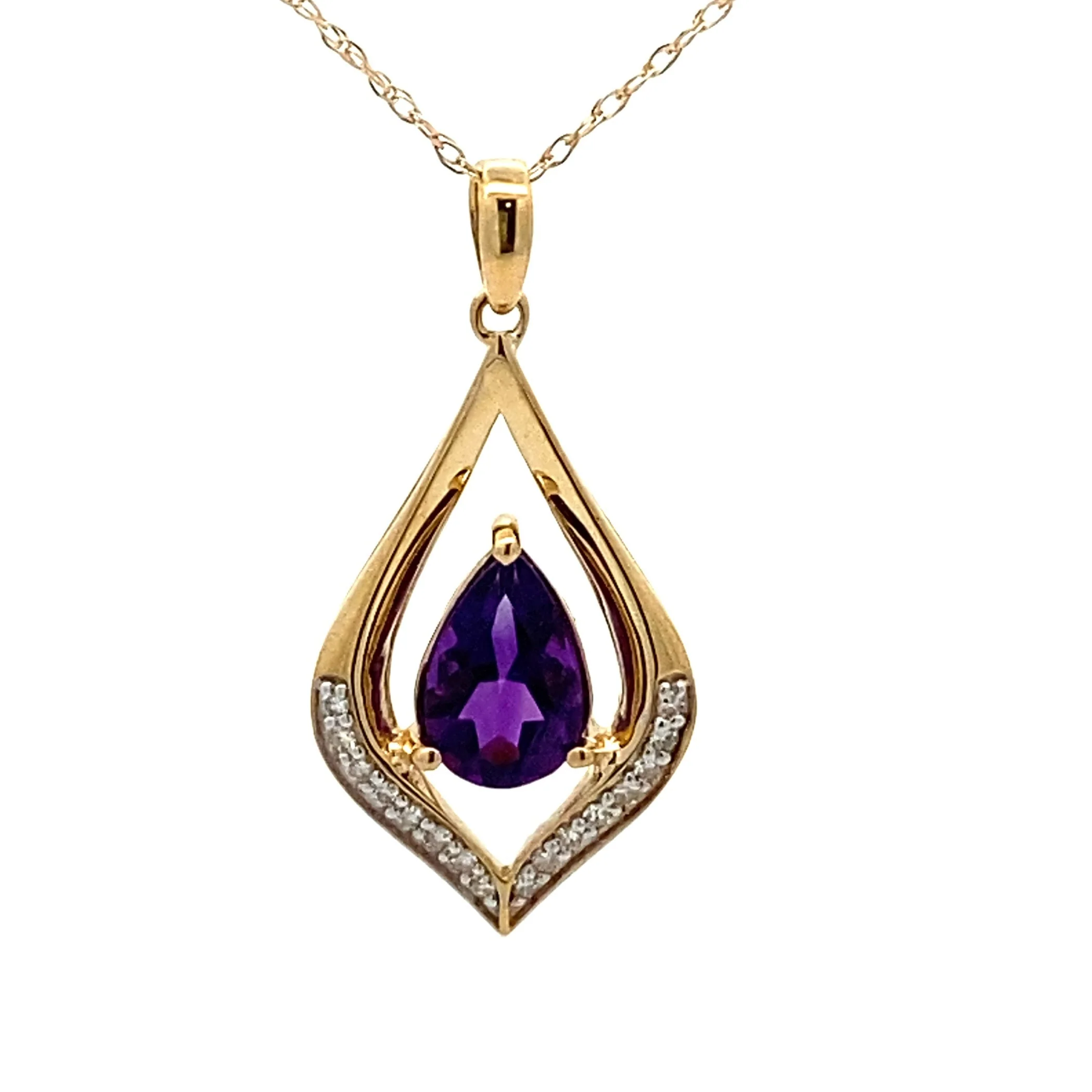 Amethyst Diamond Fashion Pendants 10KT Yellow Gold - Image 3