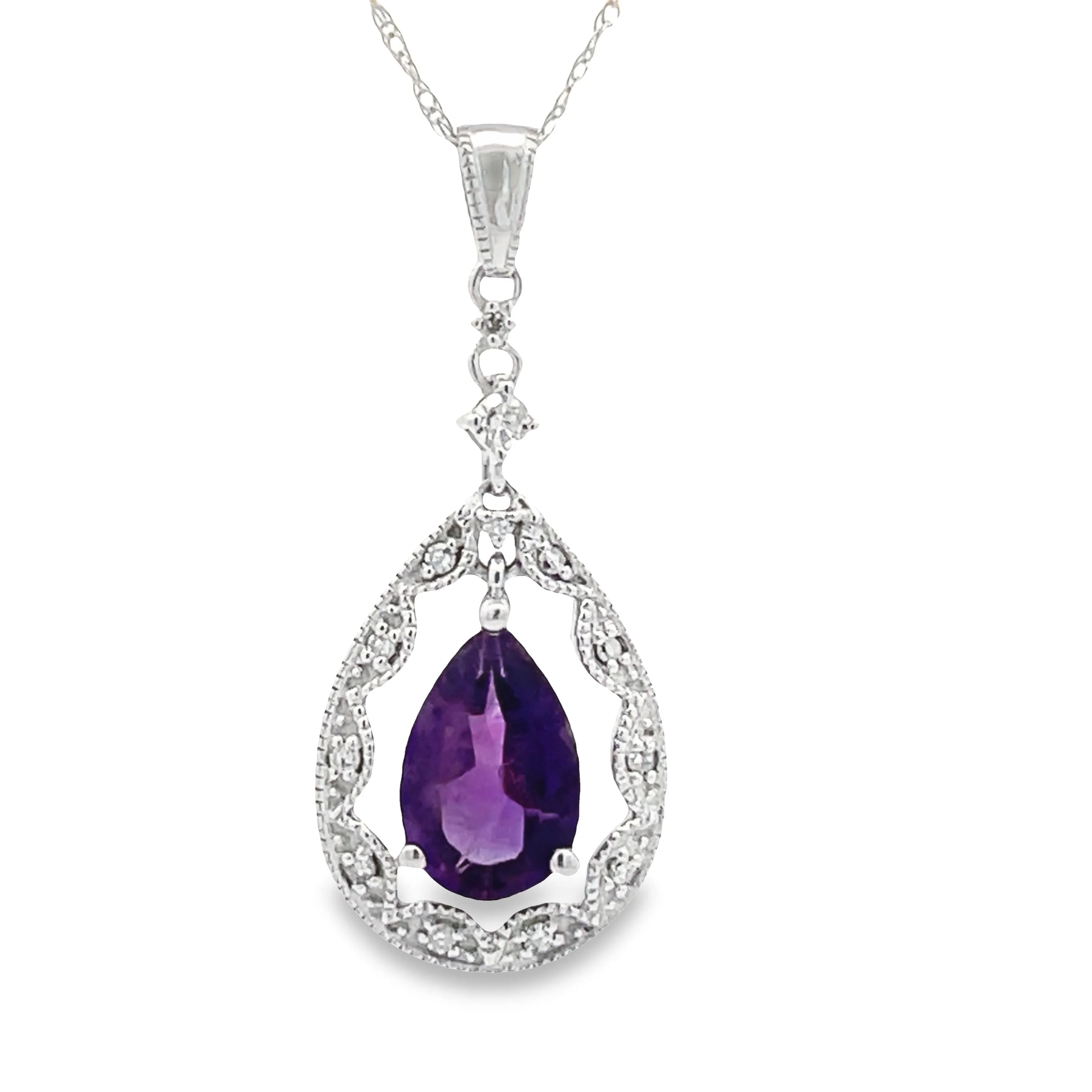 Amethyst Diamond Fashion Pendants 14KT White Gold - Image 4