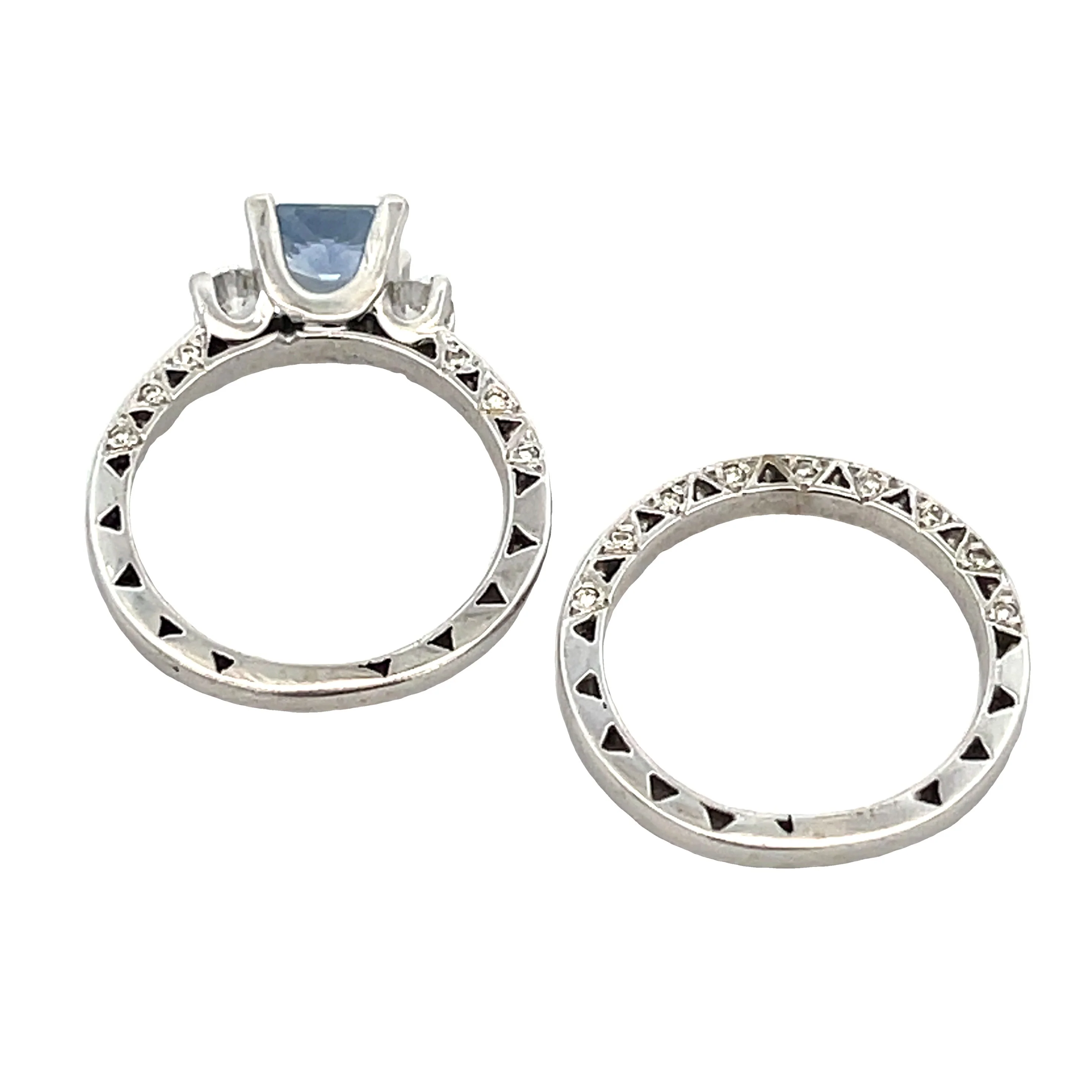Antique Style Engagement Ring Set 14KT White Gold - Image 2