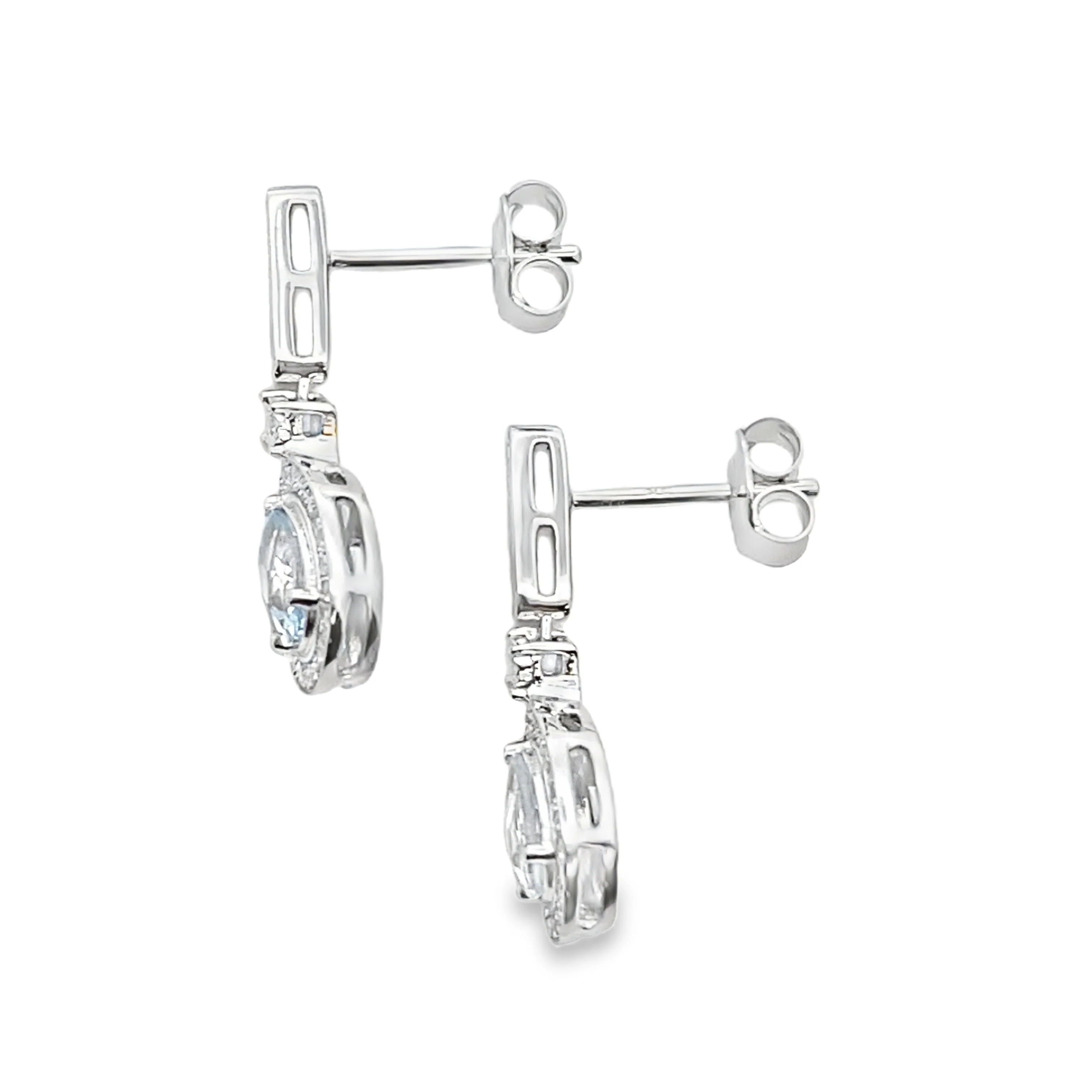 Aquamarine Diamond Dangle Earrings 10KT White Gold - Image 2