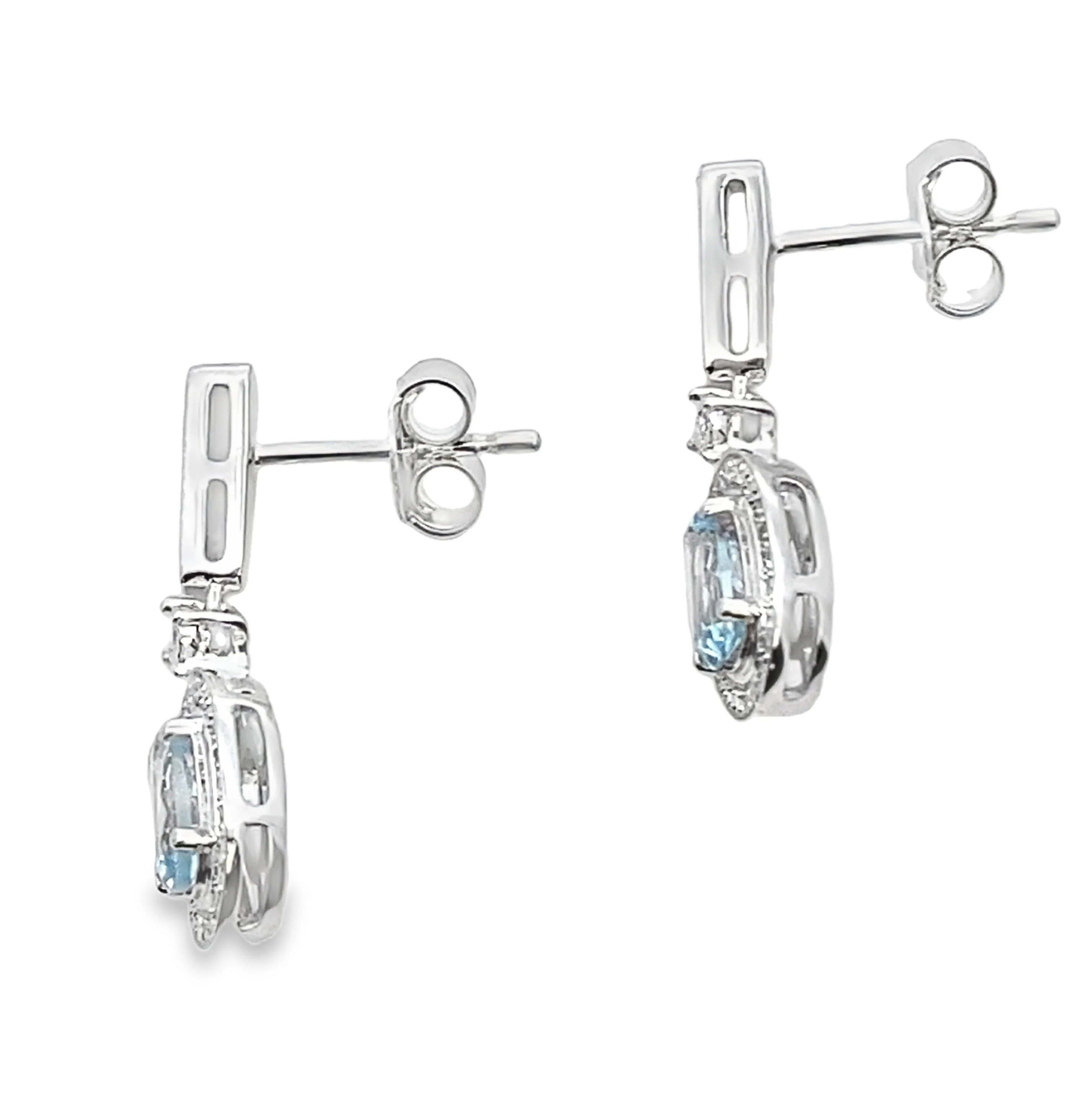 Aquamarine Diamond Dangle Earrings 10KT White Gold - Image 2