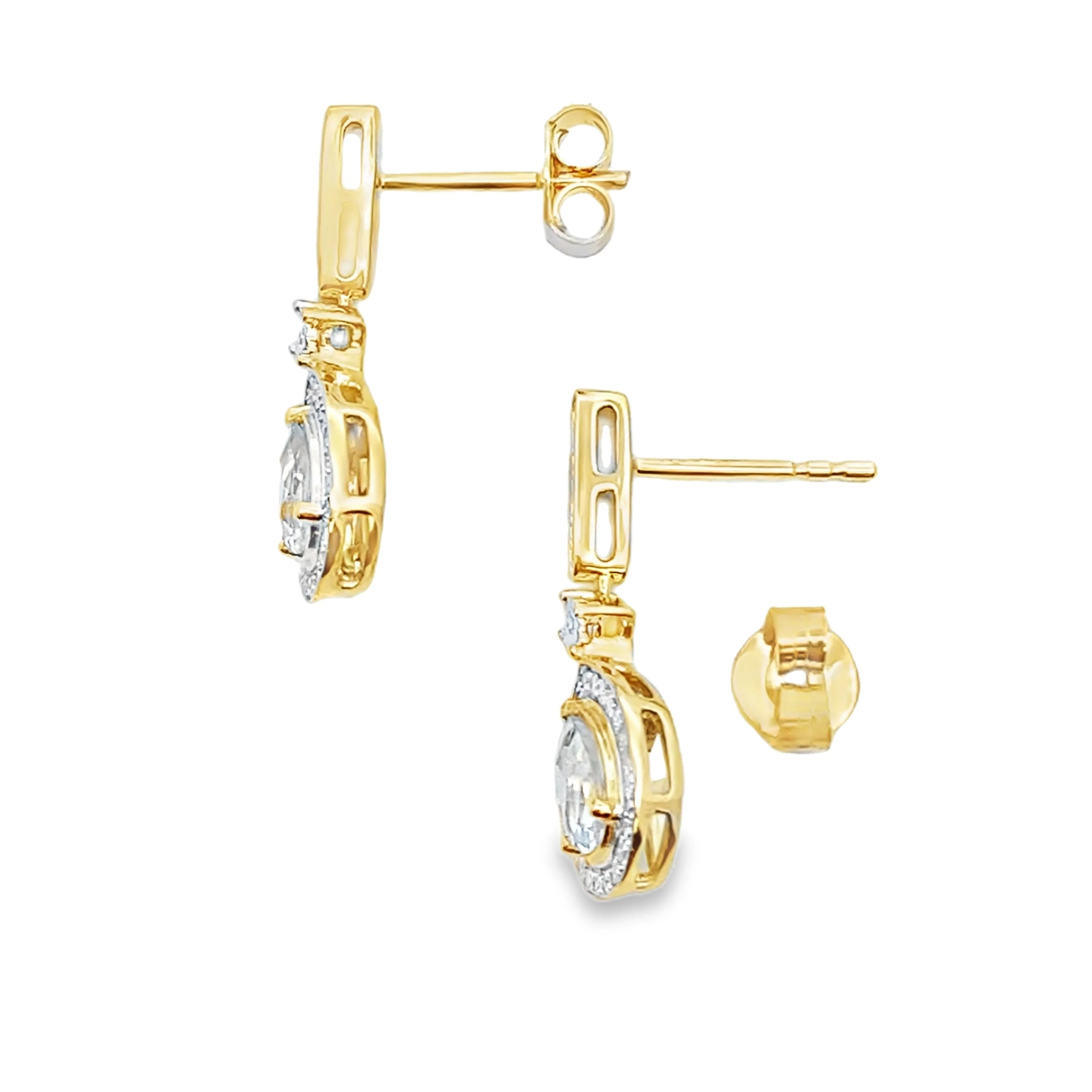 Aquamarine Diamond Dangle Earrings 10KT Yellow Gold - Image 2