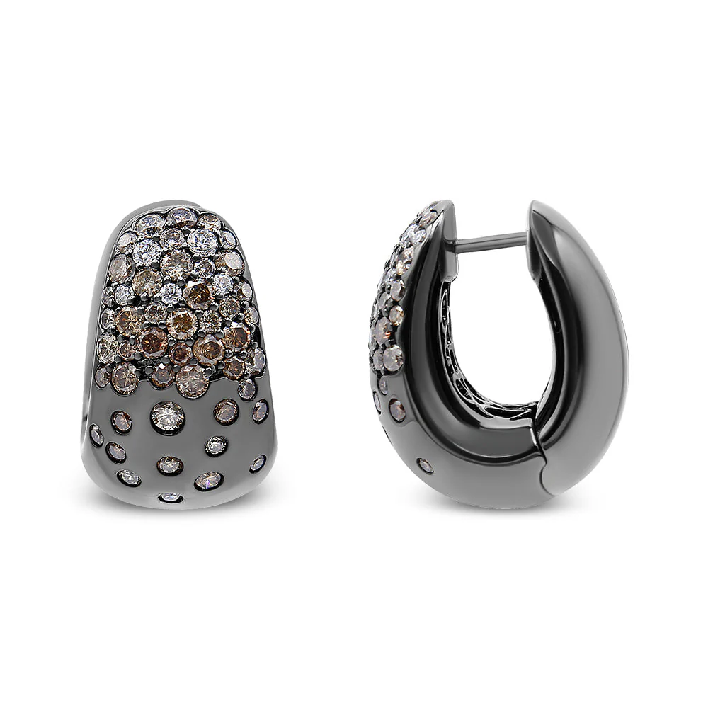 Black Rhodium over 18K White Gold 2 1/4 Cttw Prong and Bezel Set White and Brown Diamond Huggy Hoop Earring (F-G/Brown Color, VS1-VS2 Clarity) - Image 4