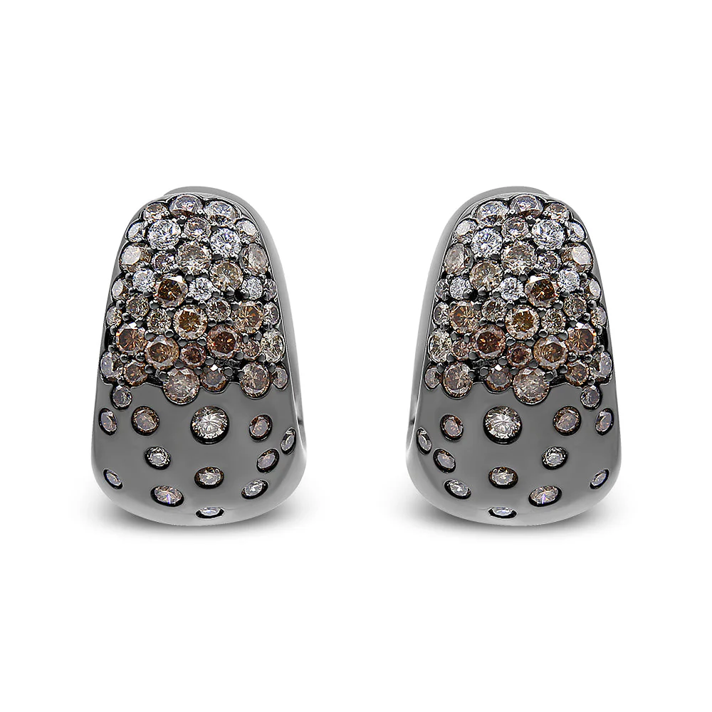Black Rhodium over 18K White Gold 2 1/4 Cttw Prong and Bezel Set White and Brown Diamond Huggy Hoop Earring (F-G/Brown Color, VS1-VS2 Clarity) - Image 5