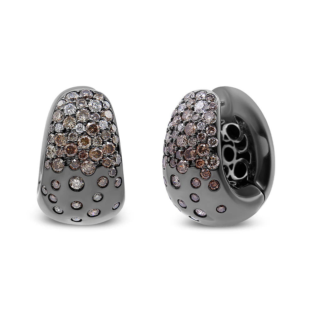 Black Rhodium over 18K White Gold 2 1/4 Cttw Prong and Bezel Set White and Brown Diamond Huggy Hoop Earring (F-G/Brown Color, VS1-VS2 Clarity) - Image 6