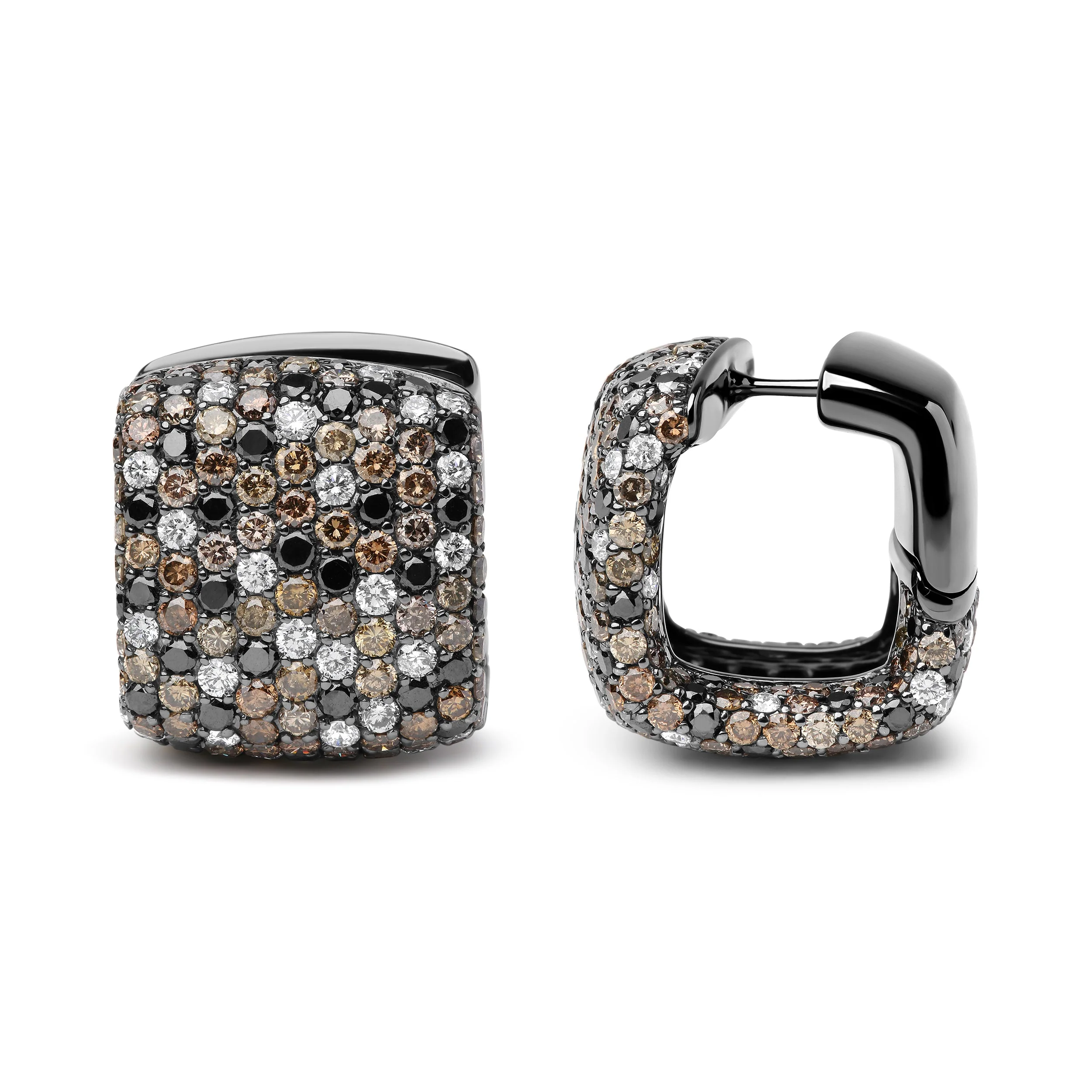 Black Rhodium Plated 18K White Gold 12 5/8 Cttw Multi Color Diamond Square Domed Huggie Hoop Earrings  (Brown, Black, G-H Color, SI1-SI2 Clarity) - Image 6