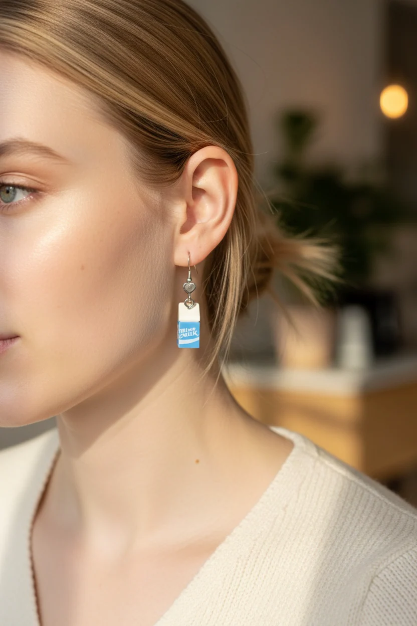 Blue Milk Brick Earrings - Image 2