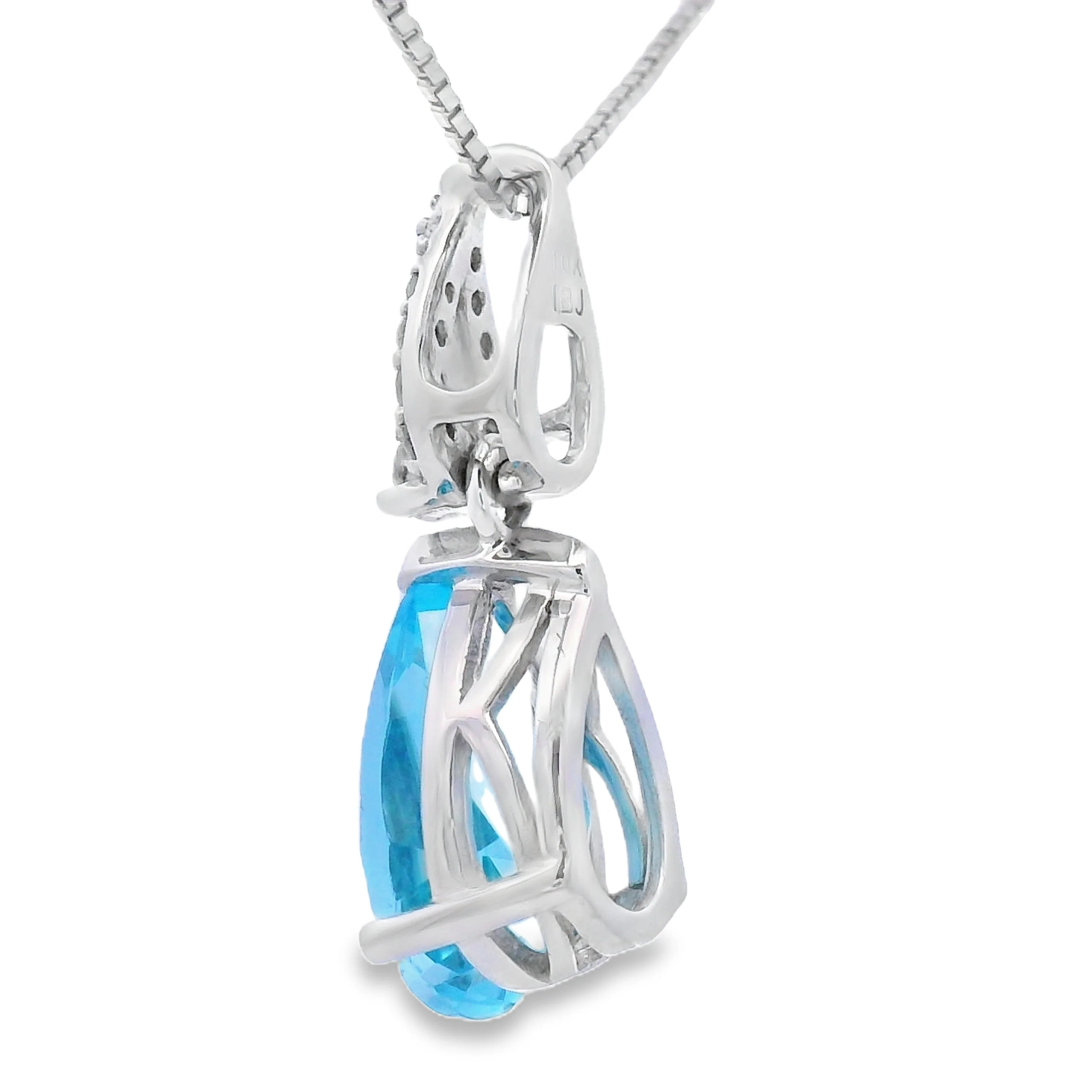 Blue Topaz Diamond Fashion Pendants 10KT White Gold - Image 2
