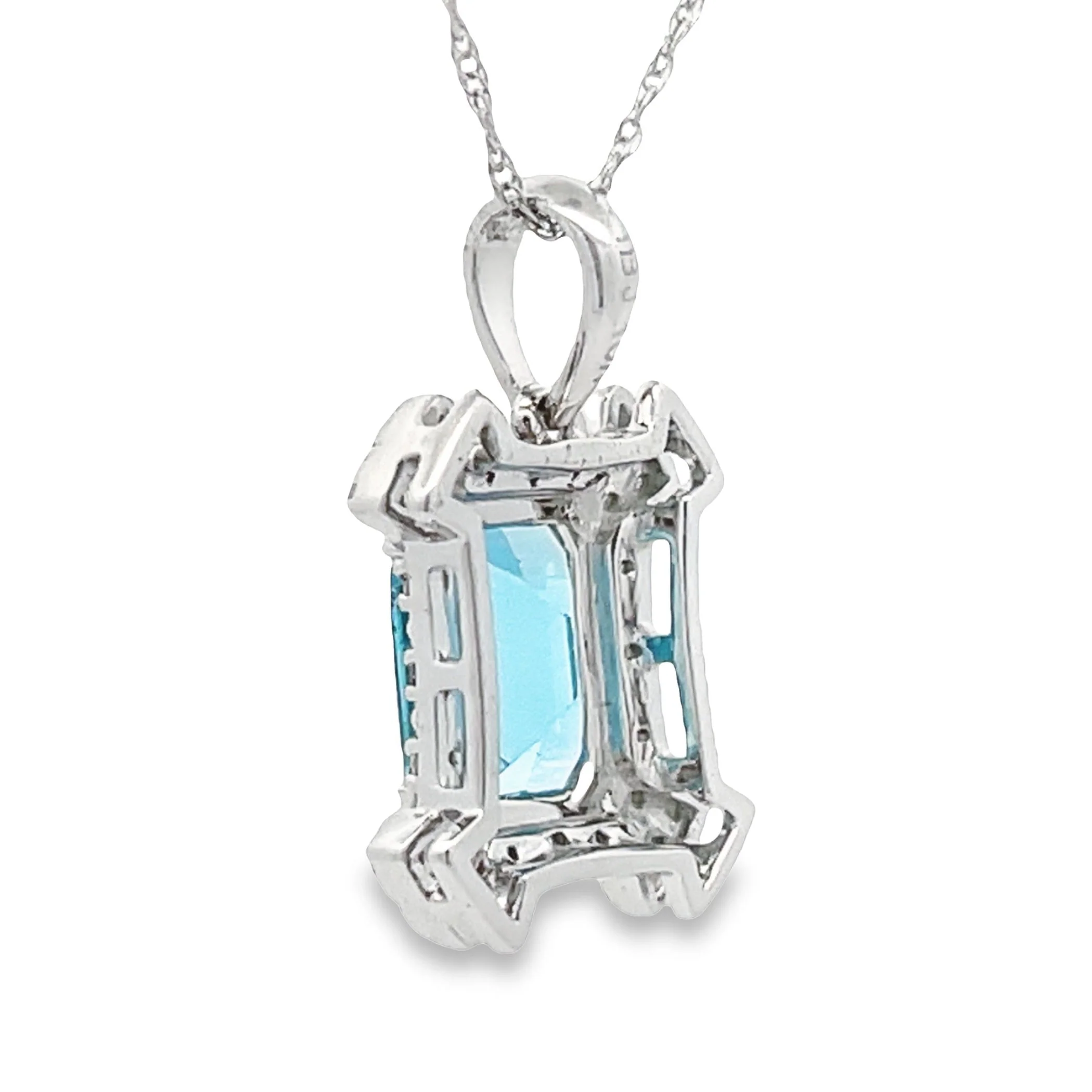 Blue Topaz Diamond Fashion Pendants 10KT White Gold - Image 2