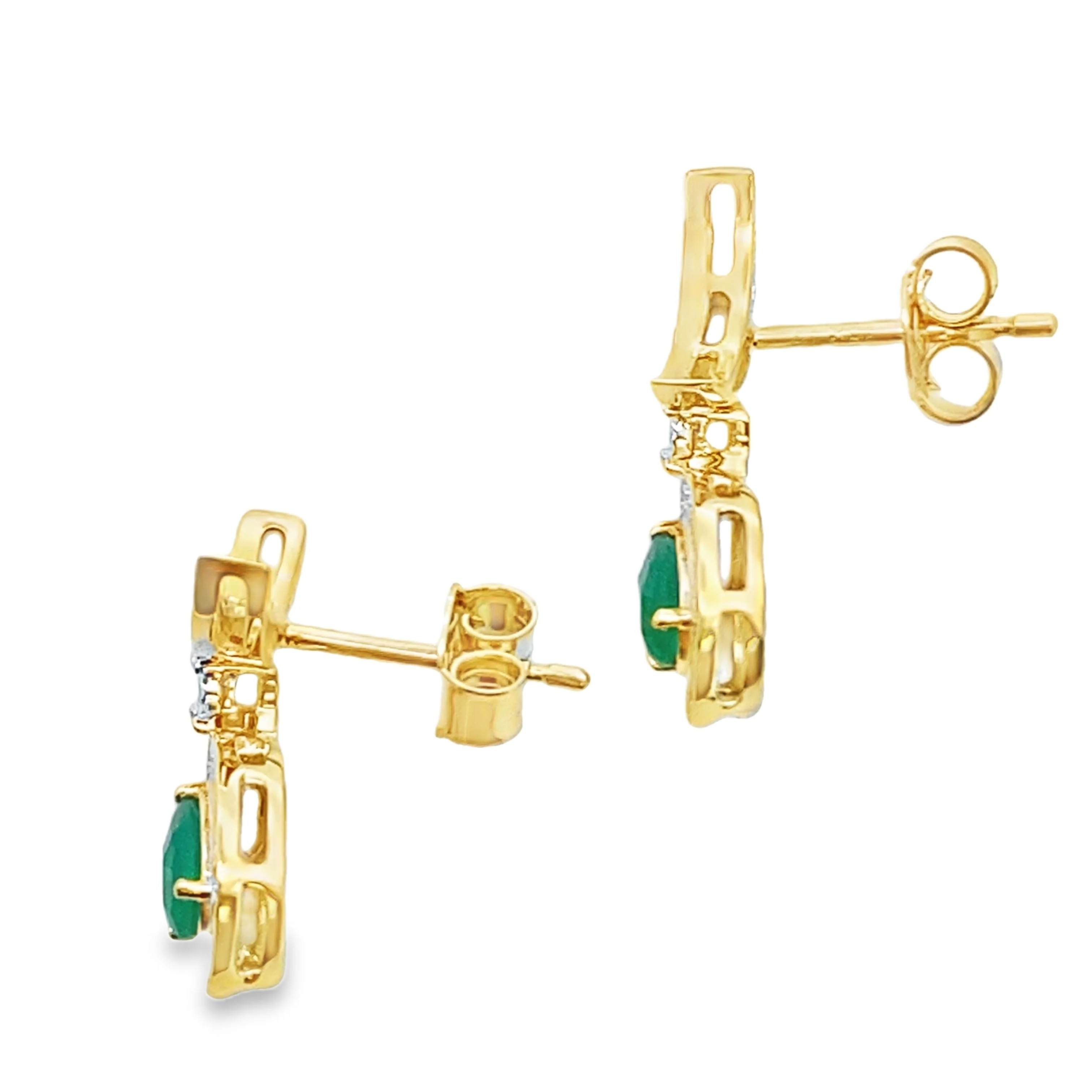 Chalcedony Diamond Dangle Earrings 10KT Yellow Gold - Image 2