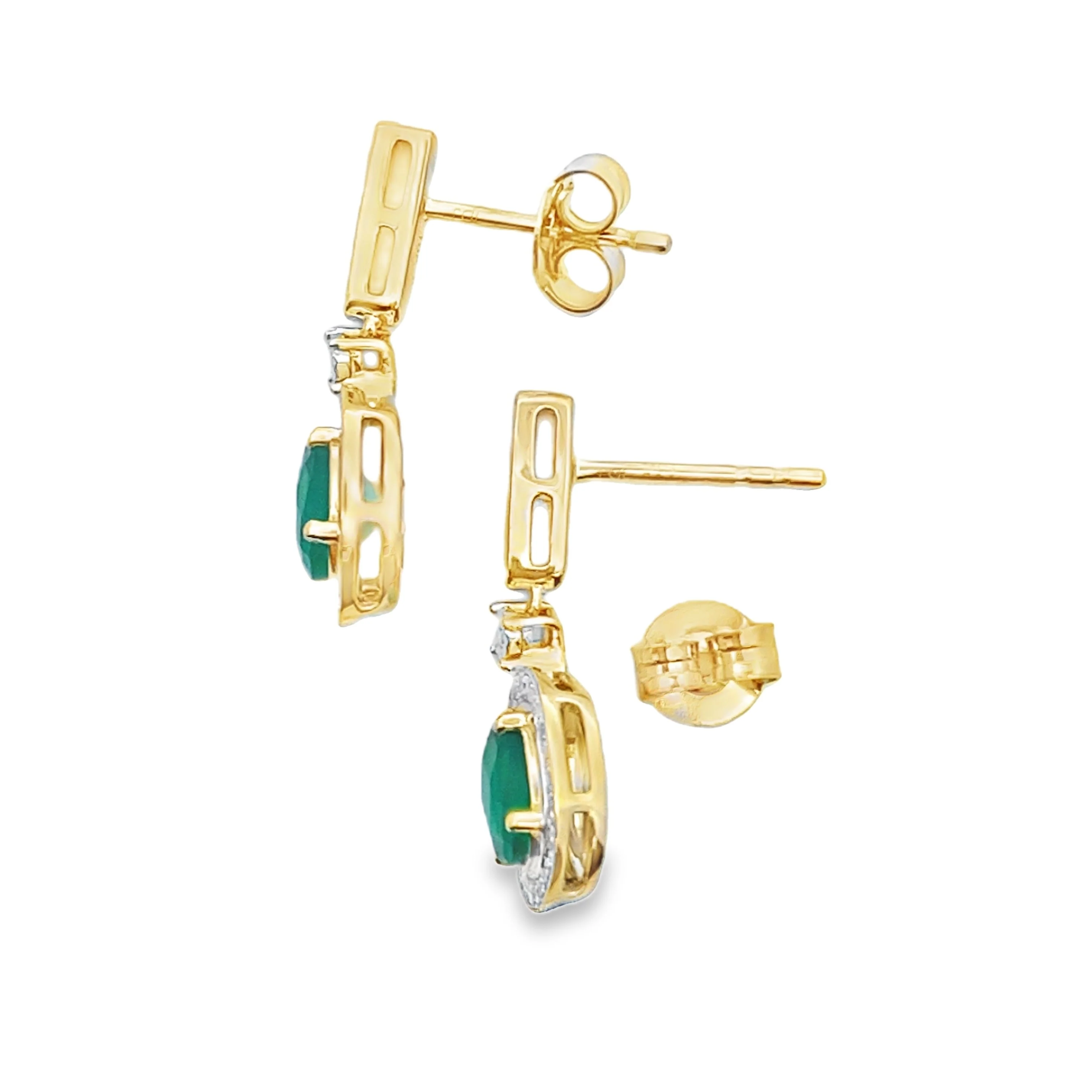Chalcedony Diamond Dangle Earrings 10KT Yellow Gold - Image 2