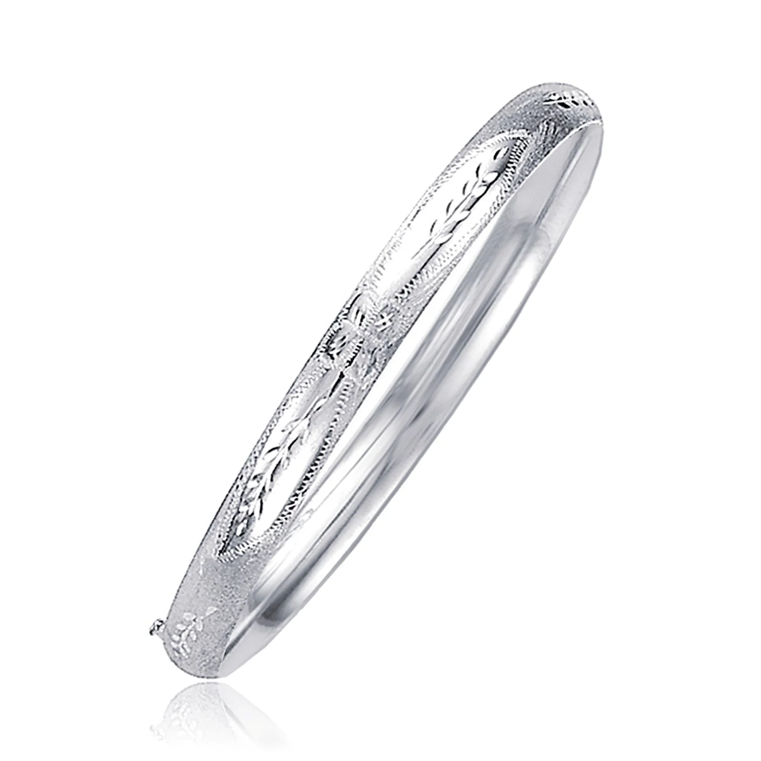 Classic Floral Carved Bangle in 14k White Gold (5.0mm) - Image 2