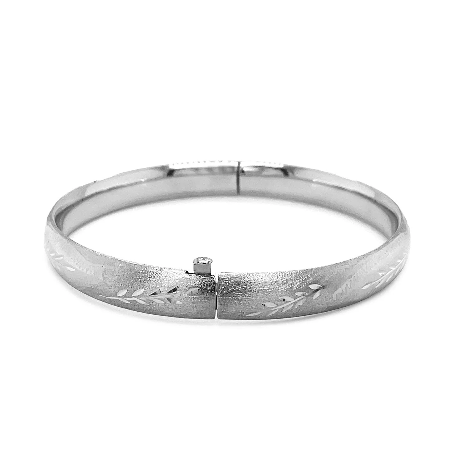 Classic Floral Carved Bangle in 14k White Gold (8.0mm) - Image 6