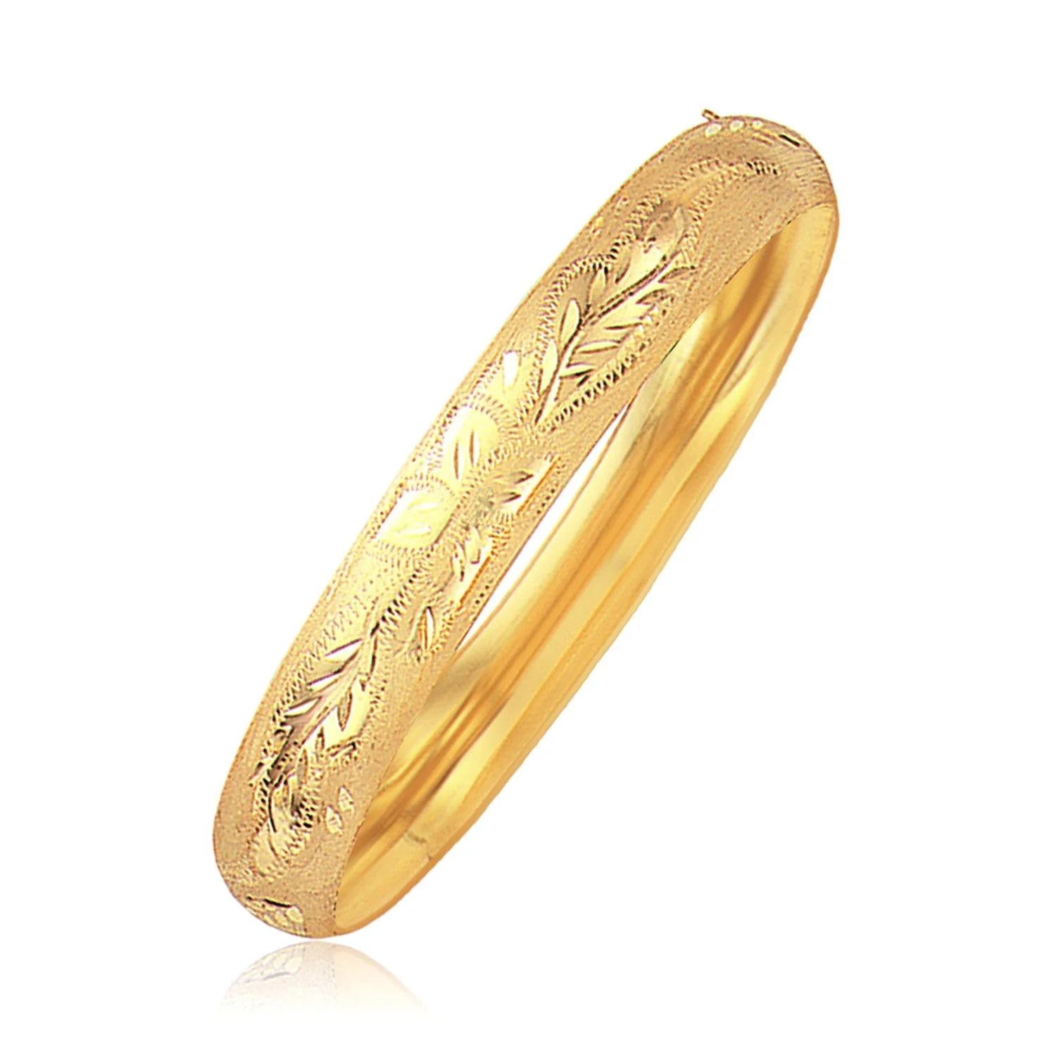 Classic Floral Carved Bangle in 14k Yellow Gold (10.0mm) - Image 4
