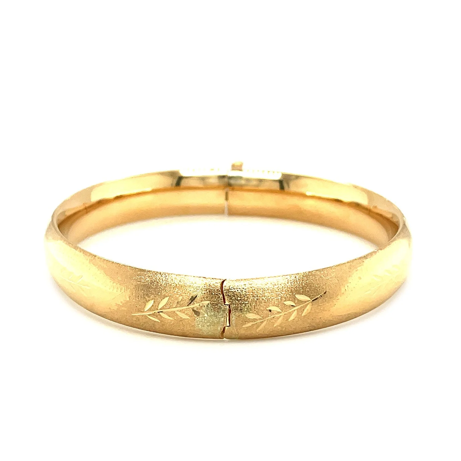 Classic Floral Carved Bangle in 14k Yellow Gold (10.0mm) - Image 5