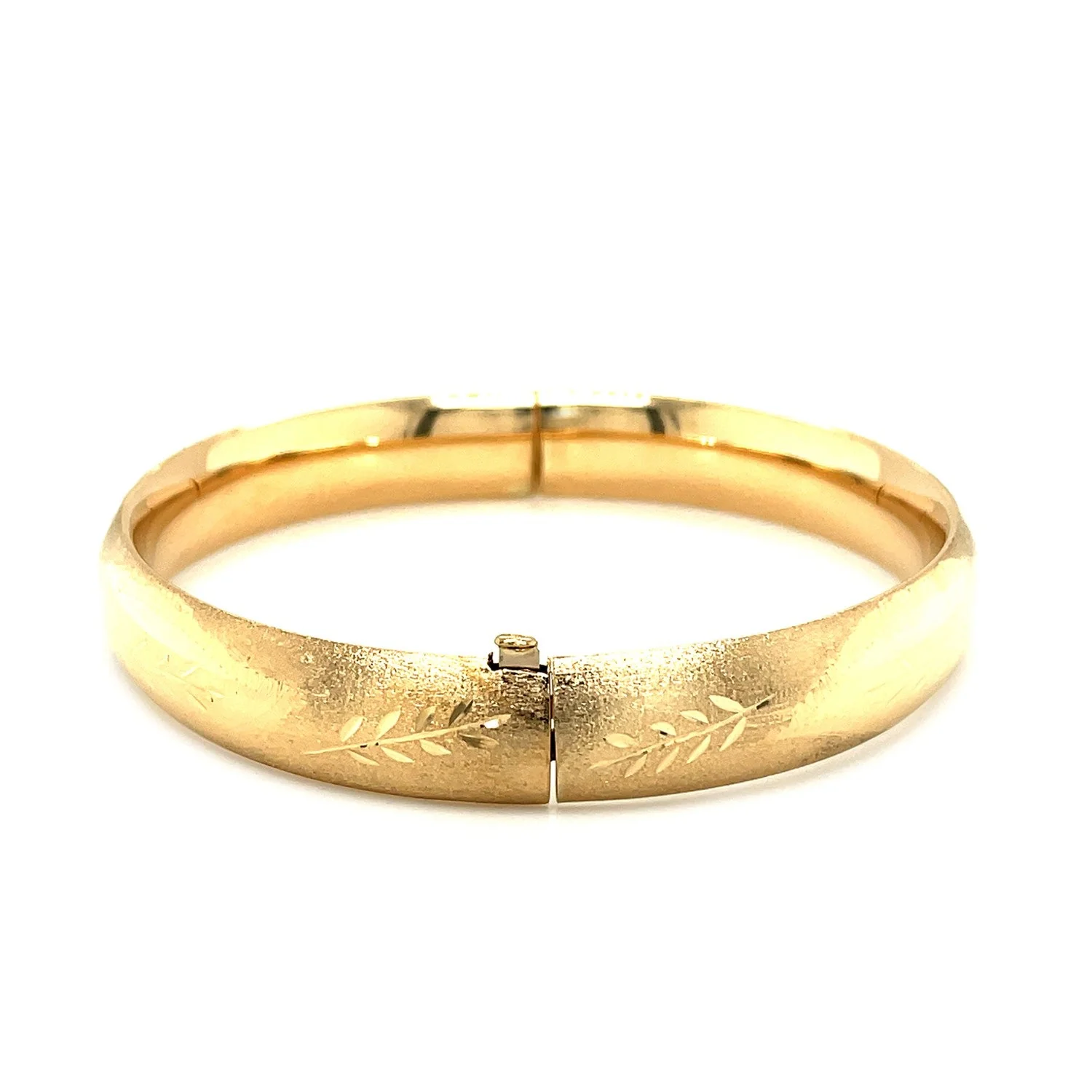 Classic Floral Carved Bangle in 14k Yellow Gold (10.0mm) - Image 6