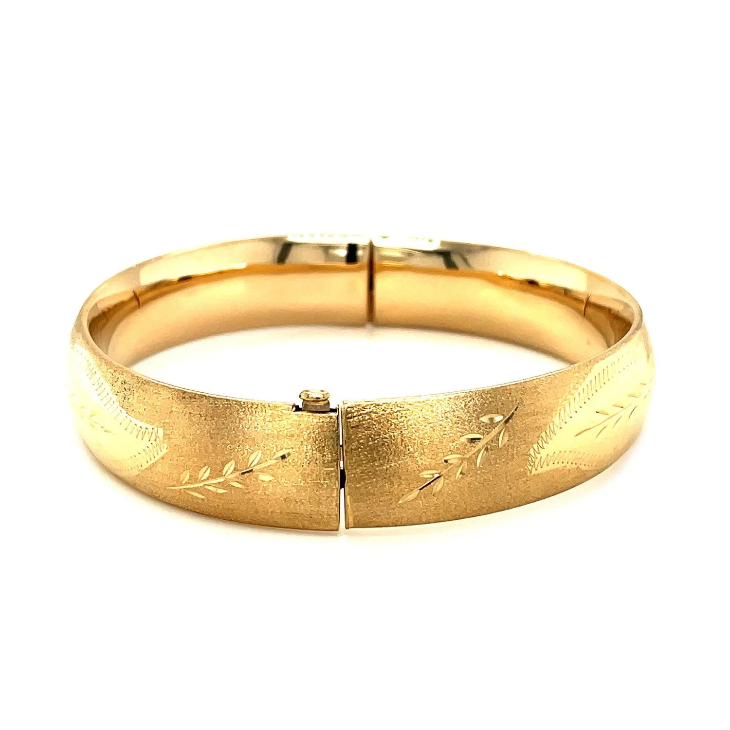 Classic Floral Carved Bangle in 14k Yellow Gold (13.5mm) - Image 6