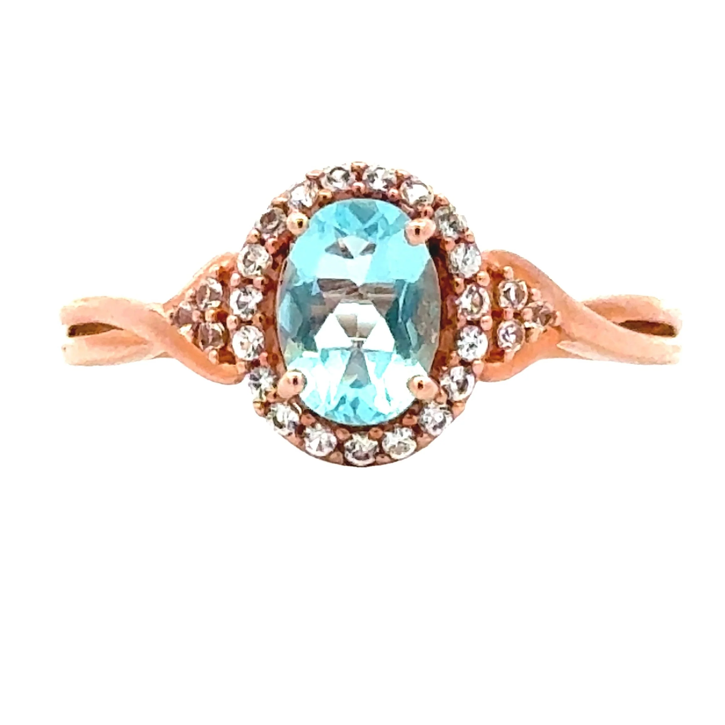 Created Aquamarine Created Sapphire Ring 10KT Rose Gold - Image 4