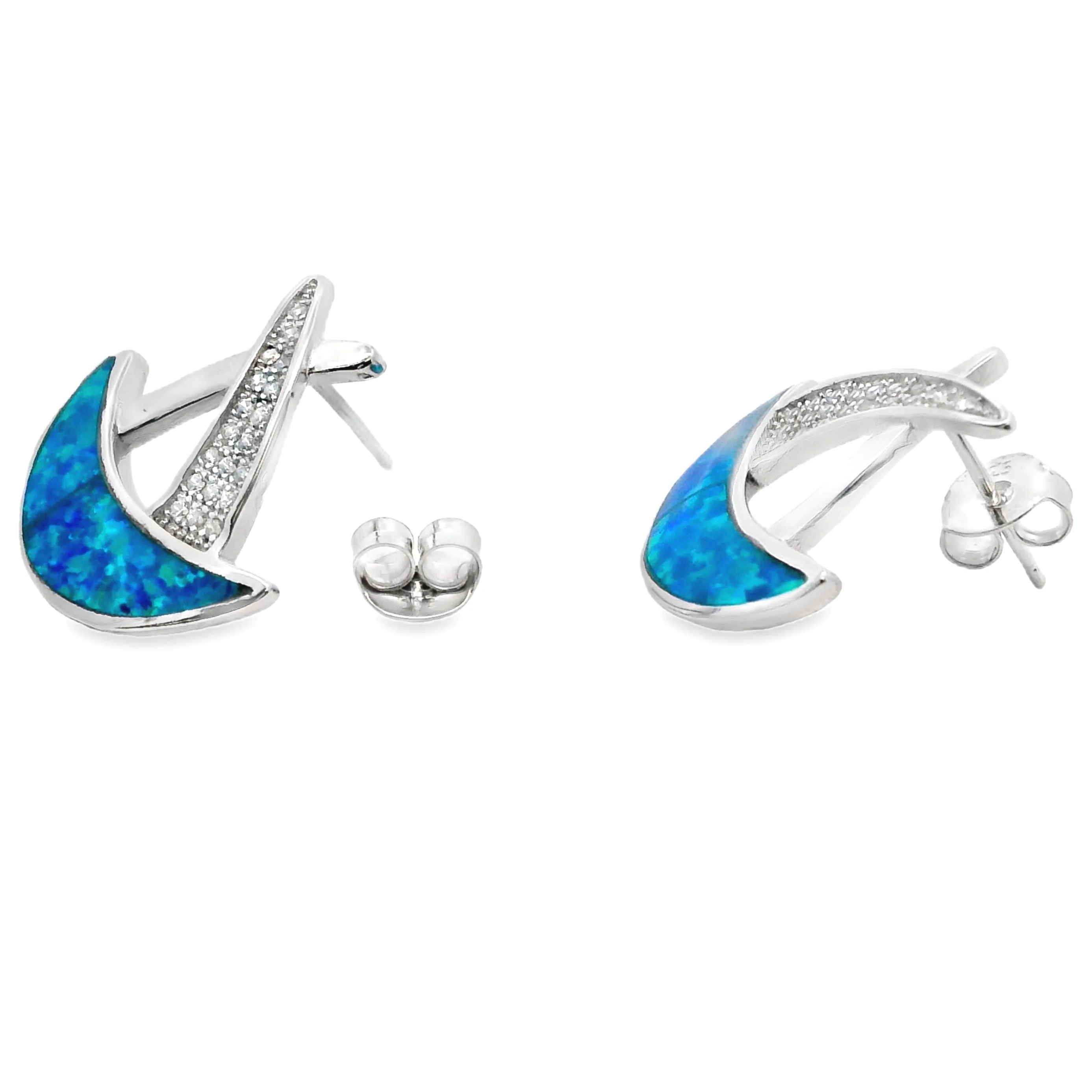 Created Opal Dangle Earrings Sterling Silver - Image 2