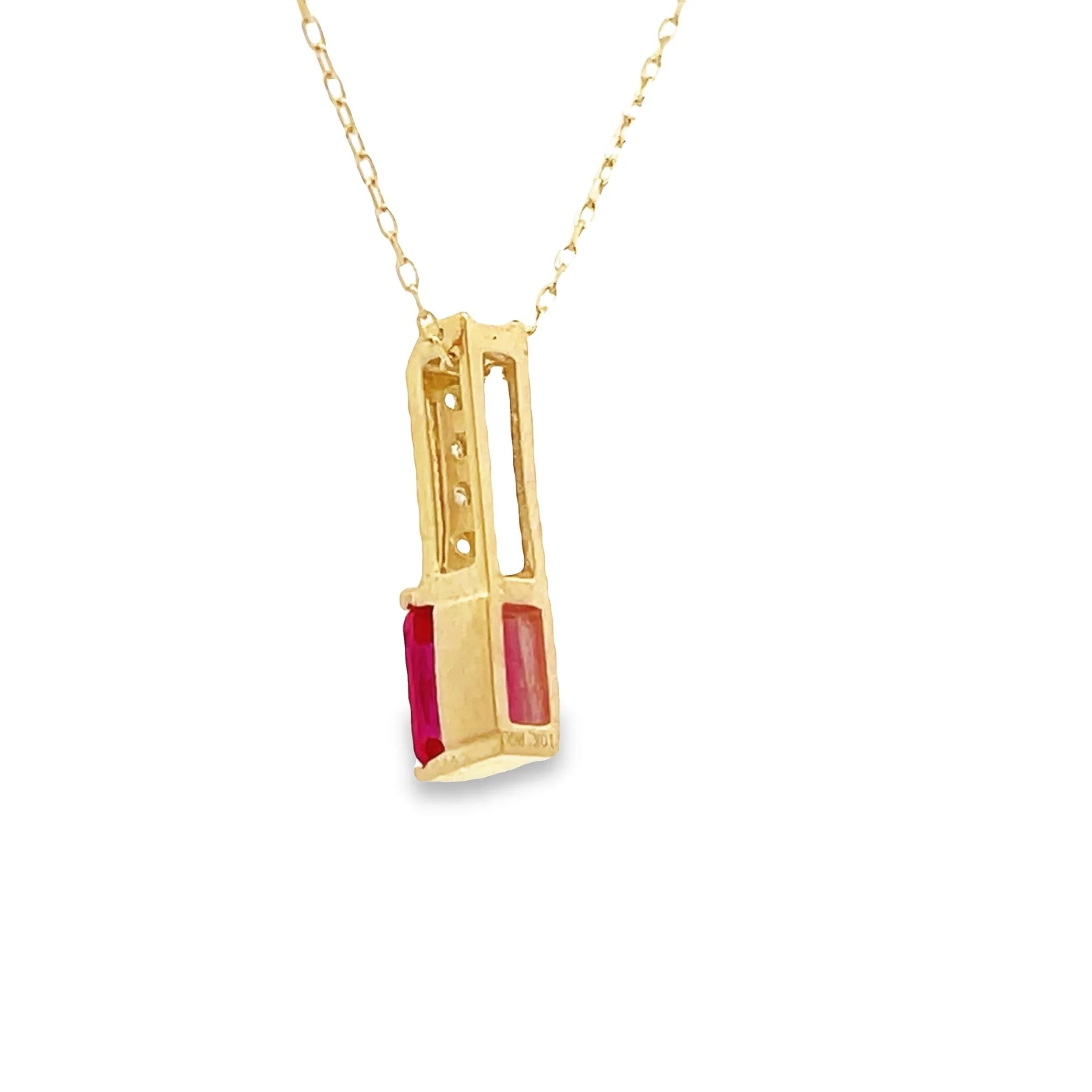 Created Ruby Diamond Fashion Pendants 10KT Yellow Gold - Image 2