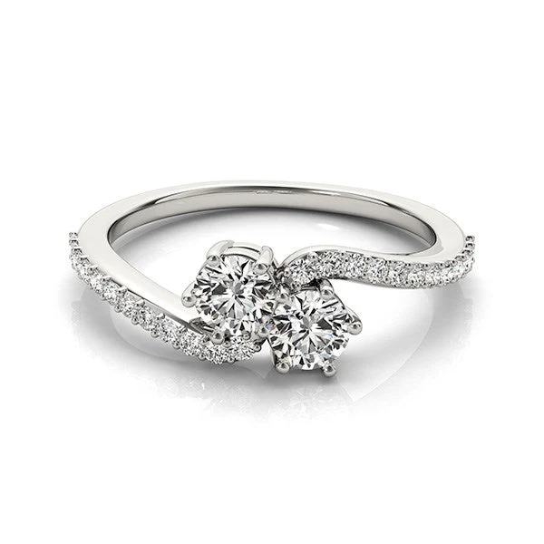 Curved Band Two Stone Diamond Ring in 14k White Gold (3/4 cttw) - Image 6