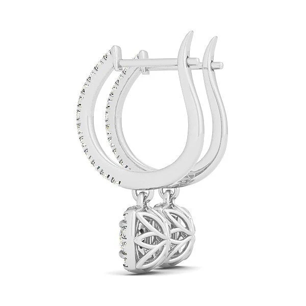 Cushion Shape Halo Style Diamond Drop Earrings in 14k White Gold (1/2 cttw) - Image 2