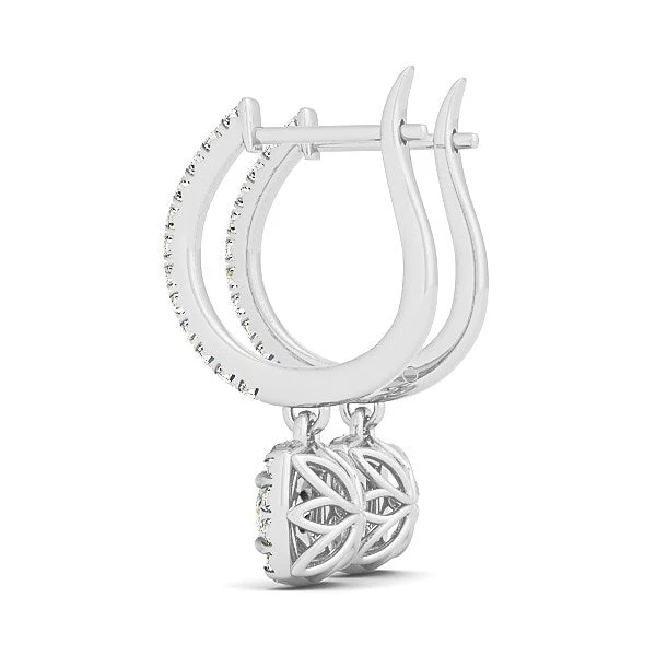 Cushion Shape Halo Style Diamond Drop Earrings in 14k White Gold (1/2 cttw) - Image 5