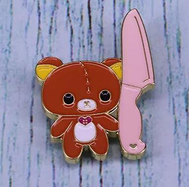 Cute Bear with Knife Meme Enamel Pins Near Me - Image 3