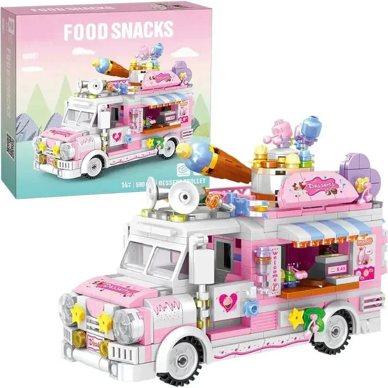 Dessert Trolley Building Block toys Minifigures Food Trucks Fun for All over 500 Pieces - Image 5
