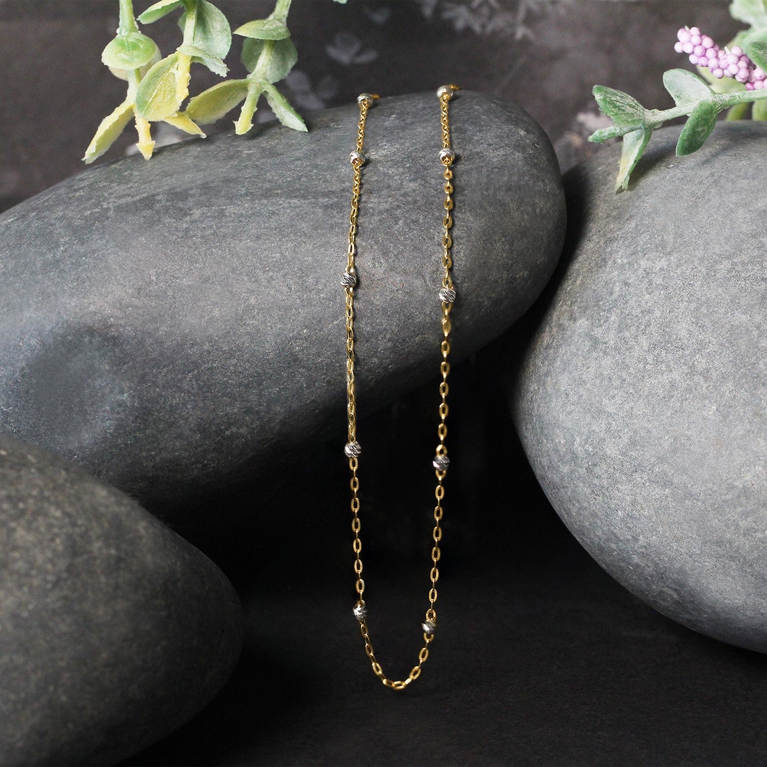 Diamond Cut Bead Links Pendant Chain in 14k Two Tone Gold (3.5mm) - Image 9