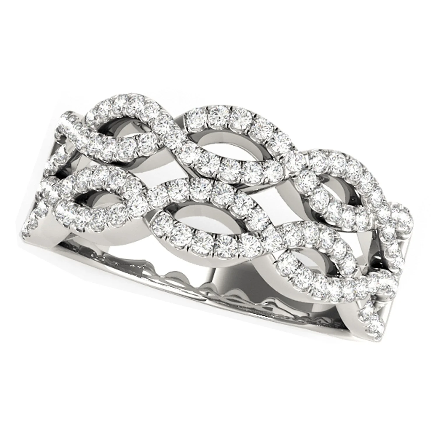 Diamond Studded Double Interlocking Waves Ring in 14k White Gold (5/8 cttw) - Image 5