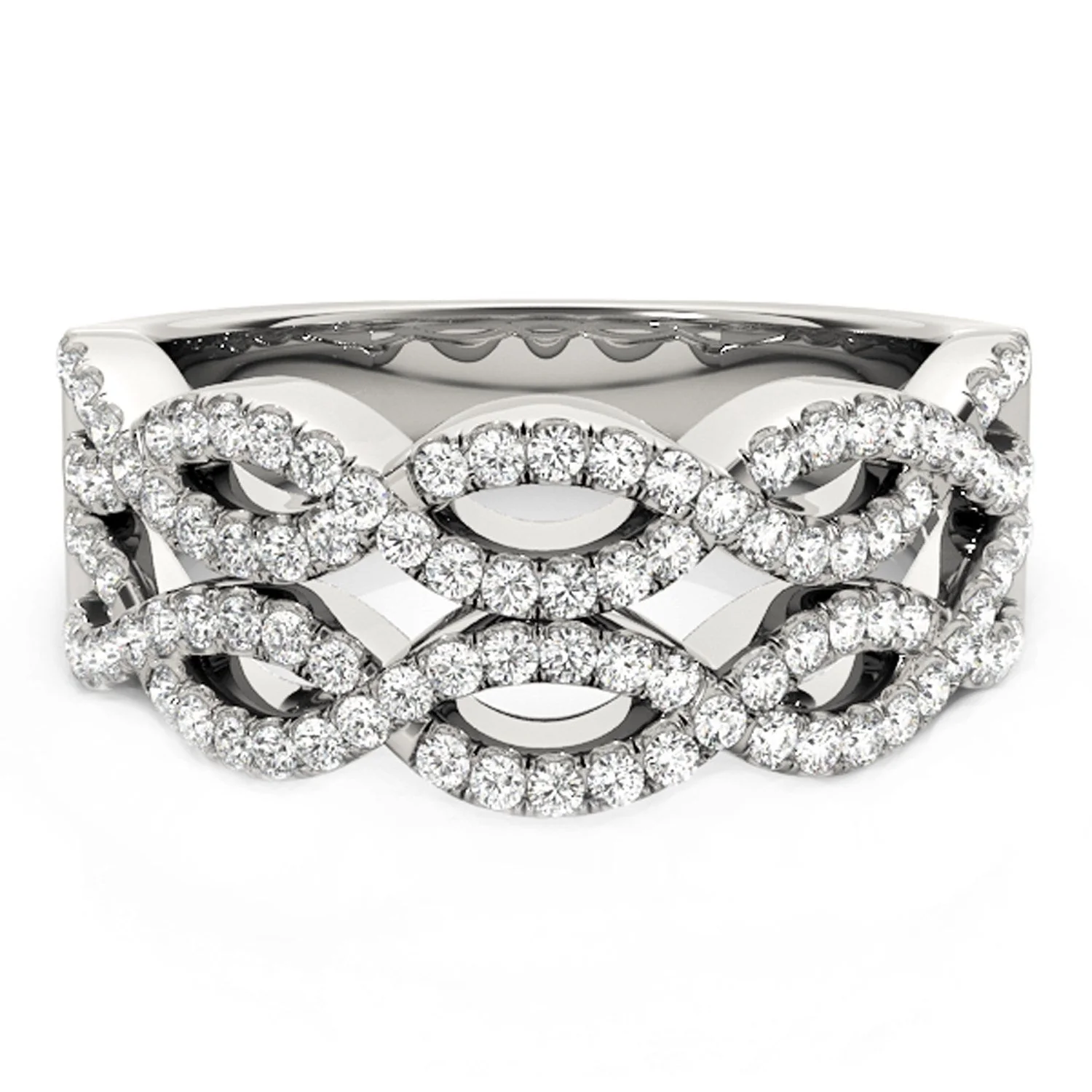 Diamond Studded Double Interlocking Waves Ring in 14k White Gold (5/8 cttw) - Image 6