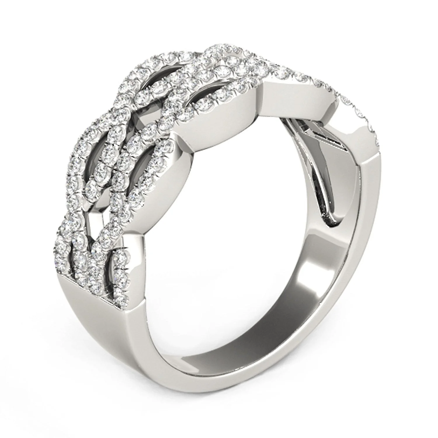Diamond Studded Double Interlocking Waves Ring in 14k White Gold (5/8 cttw) - Image 8