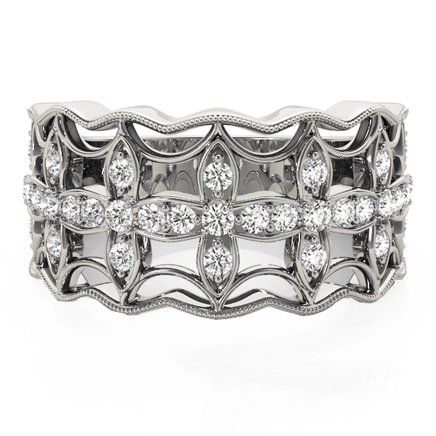 Diamond Studded Four Leaf Clover Motif Ring in 14k White Gold (1/4 cttw) - Image 6