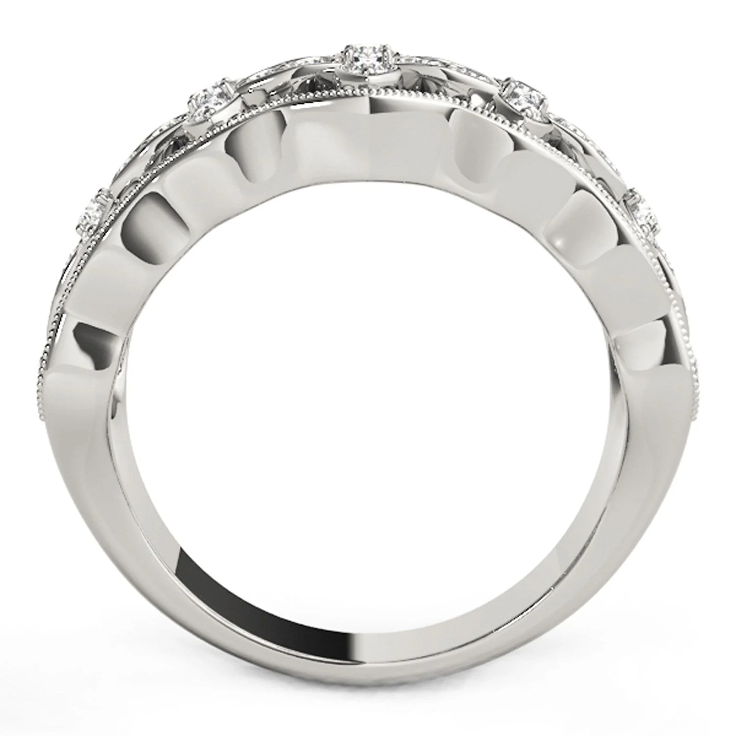 Diamond Studded Four Leaf Clover Motif Ring in 14k White Gold (1/4 cttw) - Image 7