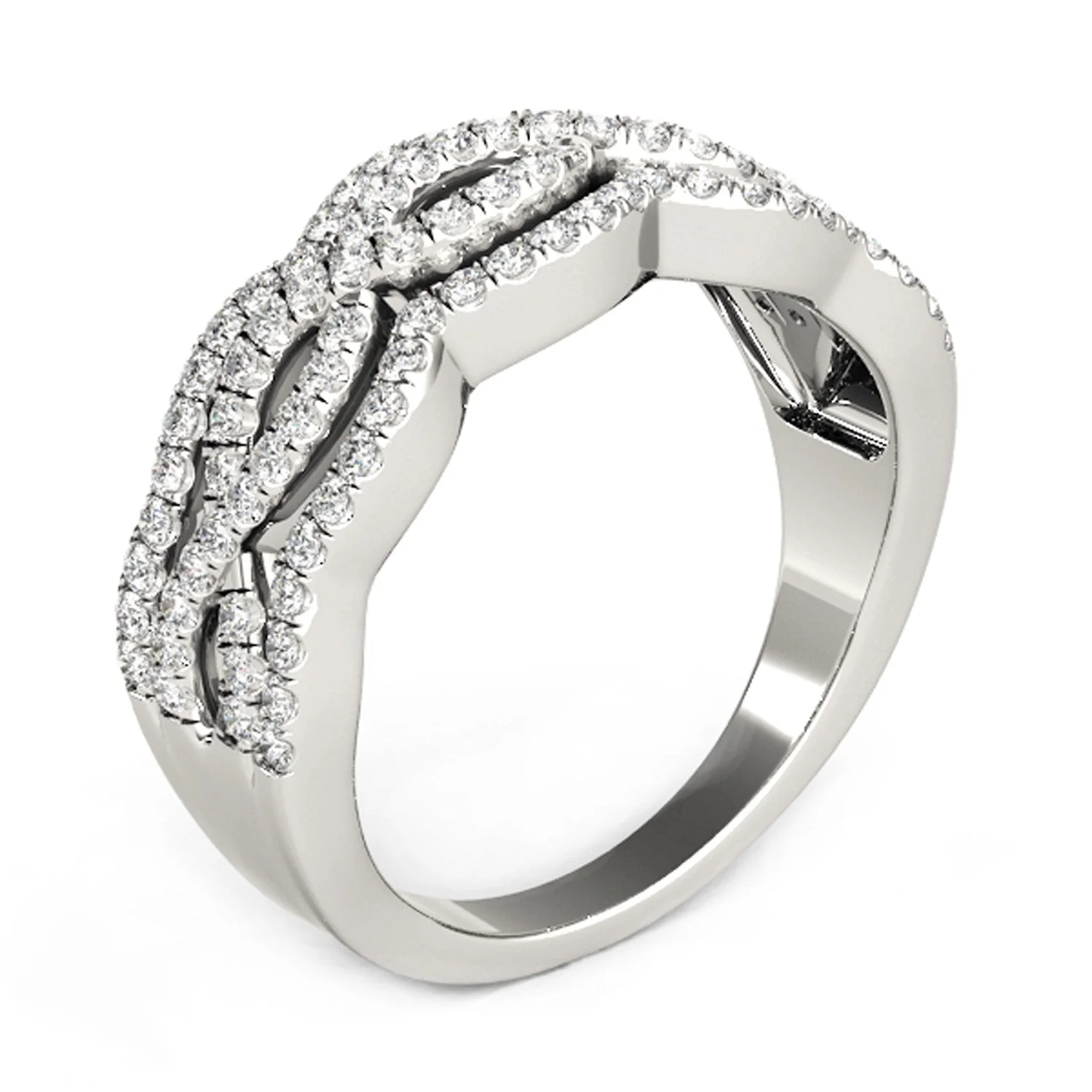 Diamond Studded Ring with Four Curves in 14k White Gold (5/8 cttw) - Image 8