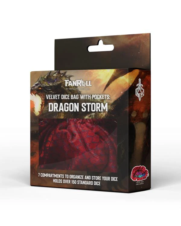 Dragon Storm Velvet Compartment Red Dragon Scales Dice Bag with Pockets - Image 2
