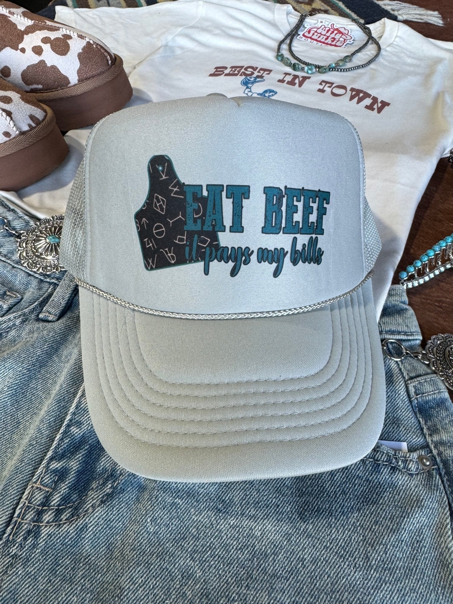 Eat Beef It Pays My Bills Trucker Hat - Image 4