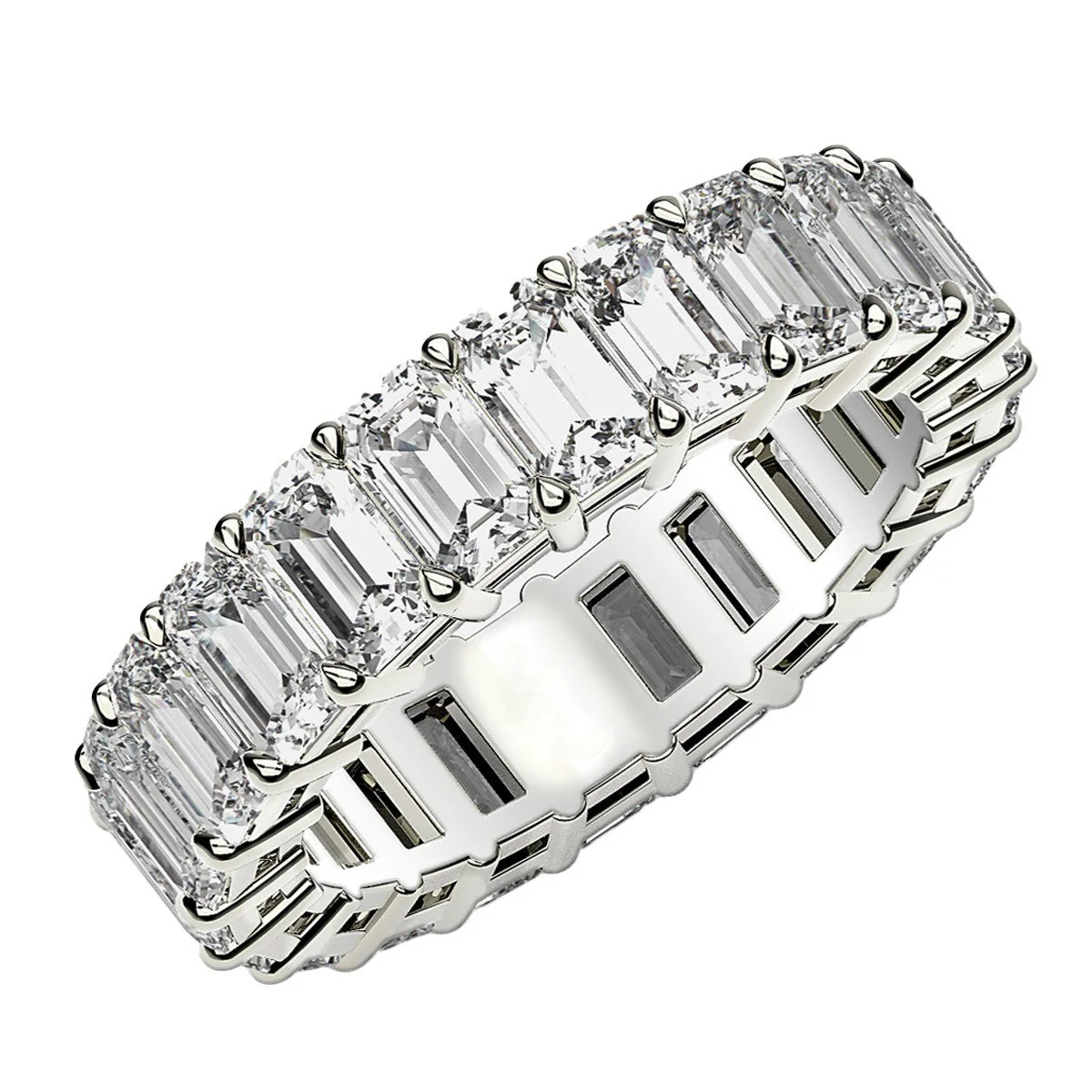 Emerald Cut Lab Grown Diamond Eternity Ring in 14k White Gold (4 cttw FG/VS2) - Image 7