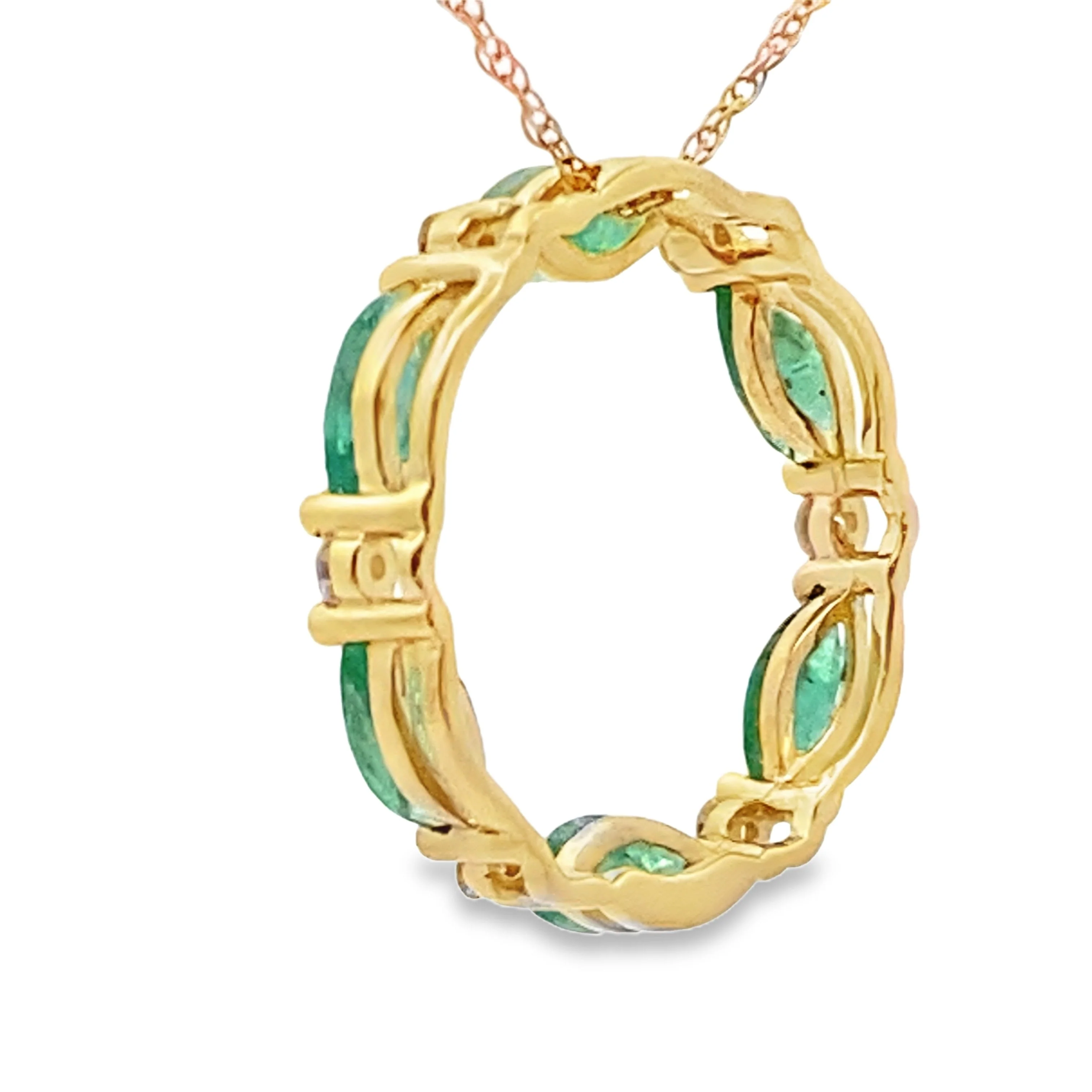 Emerald Diamond Circle of Love Pendant 10KT Yellow Gold - Image 2