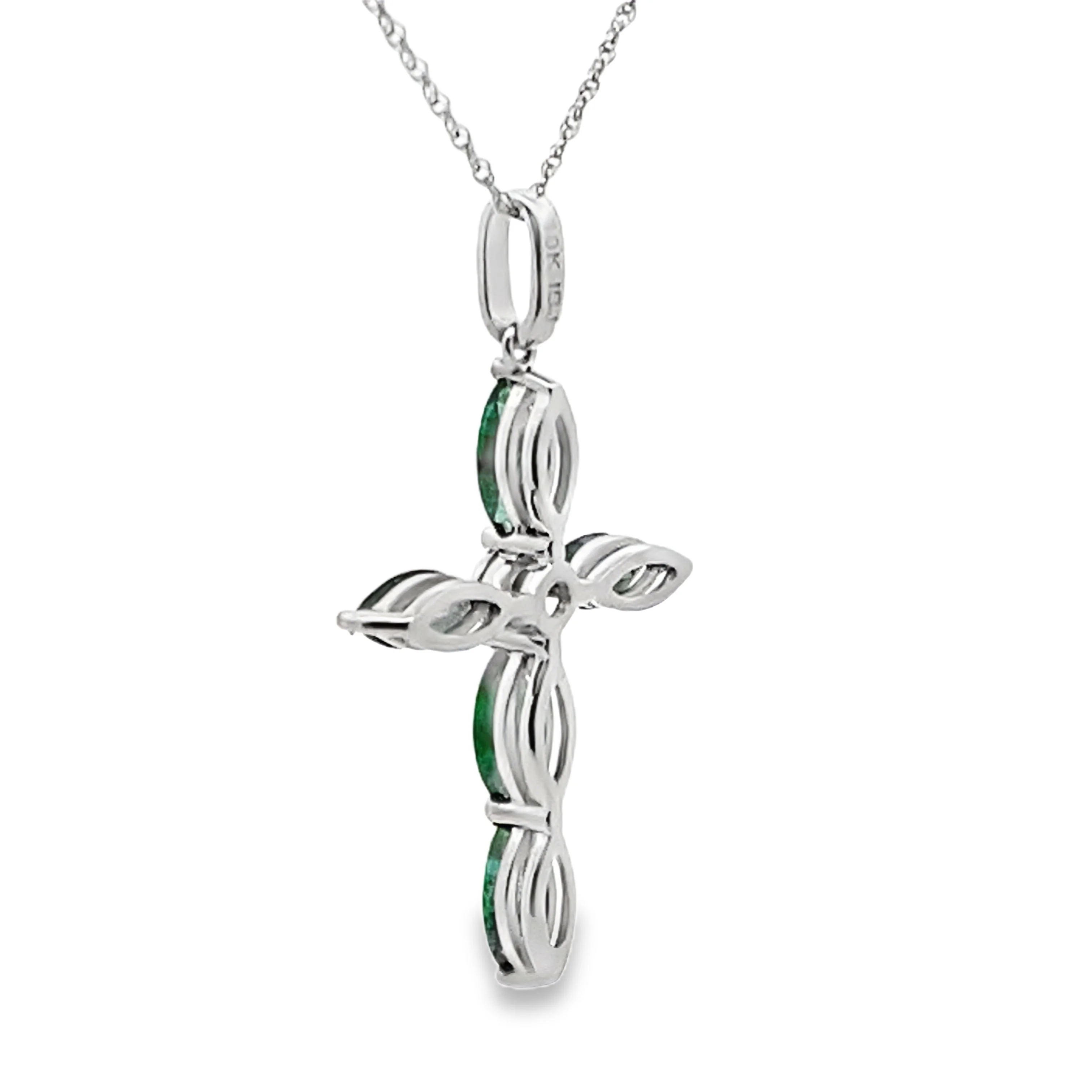 Emerald Diamond Cross Religious Pendant 10KT White Gold - Image 2