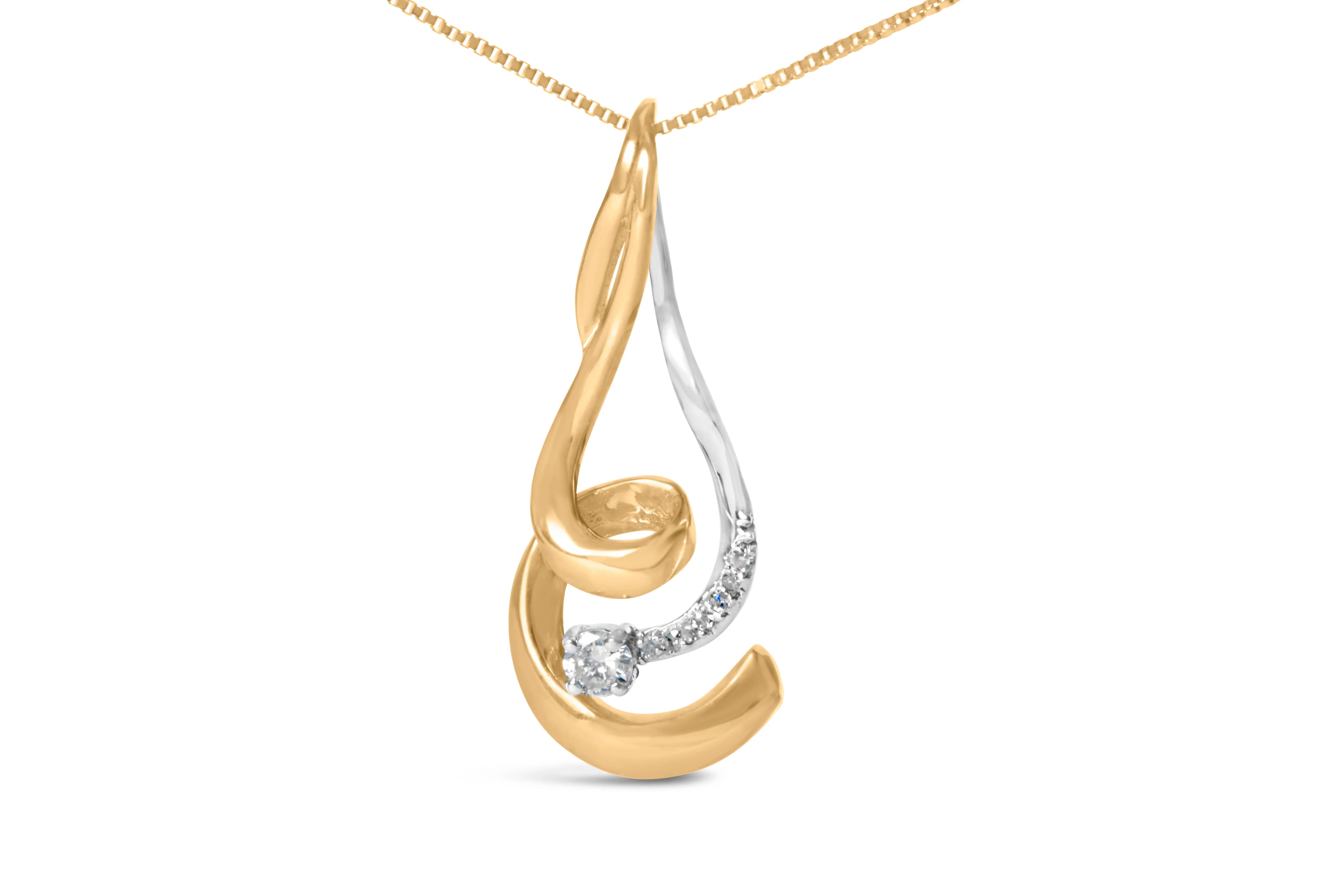 Espira 10K Two-Tone Gold 1/10 cttw Round Cut Diamond Swirl Pendant Necklace (I-J, I2-I3) - Image 5