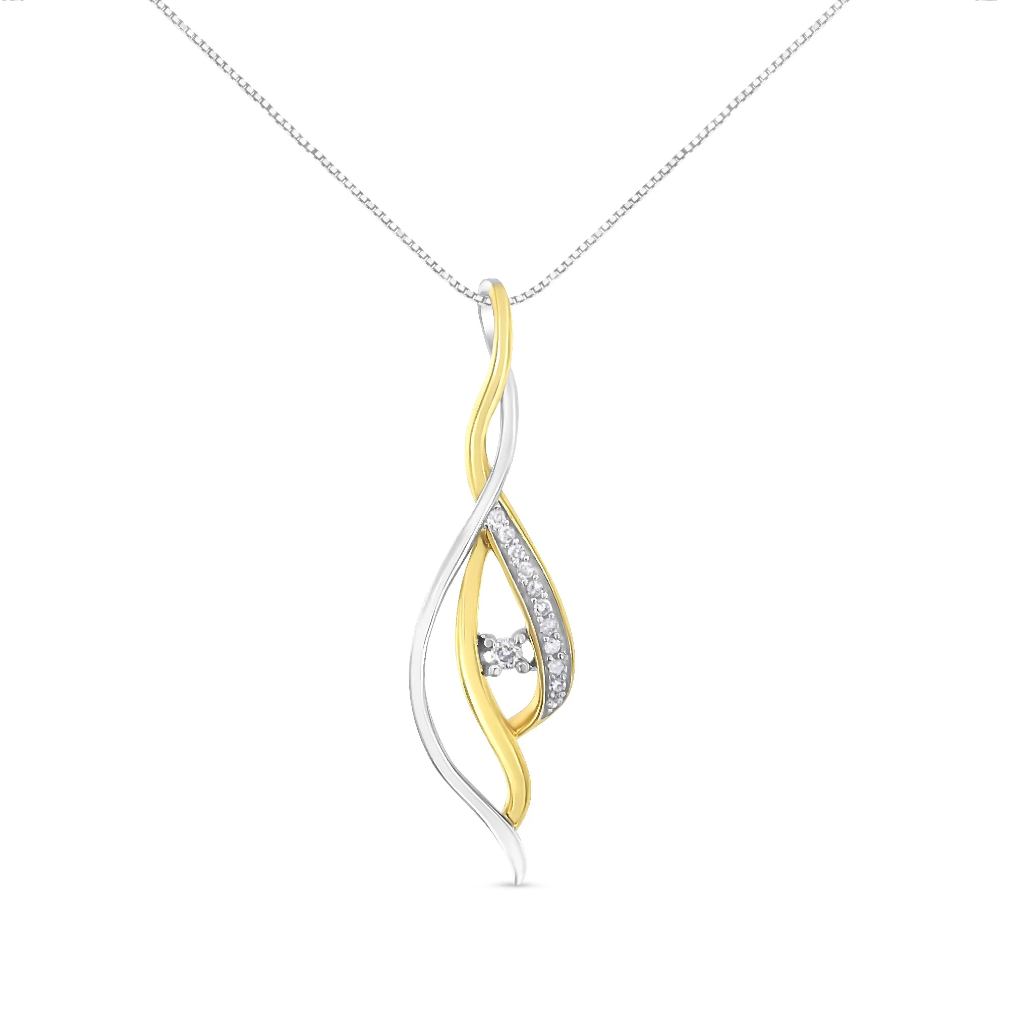 Espira 10K Two-Tone Gold Round Cut Diamond Cascade Pendant Necklace (1/10 cttw, J-K Color, I2-I3 Clarity) - Image 5