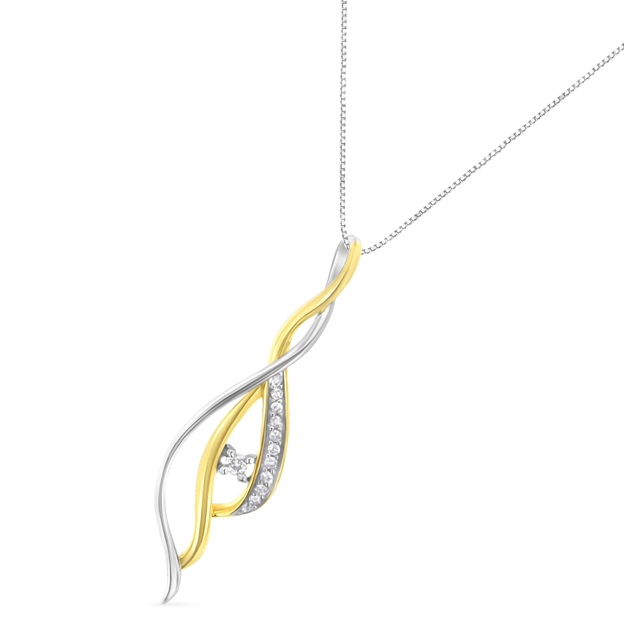 Espira 10K Two-Tone Gold Round Cut Diamond Cascade Pendant Necklace (1/10 cttw, J-K Color, I2-I3 Clarity) - Image 7