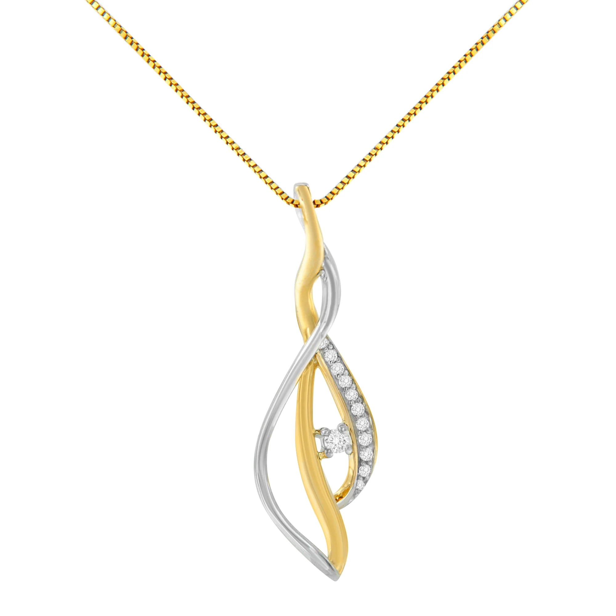 Espira 10K Two-Tone Gold Round Cut Diamond Cascade Pendant Necklace (1/10 cttw, J-K Color, I2-I3 Clarity) - Image 8